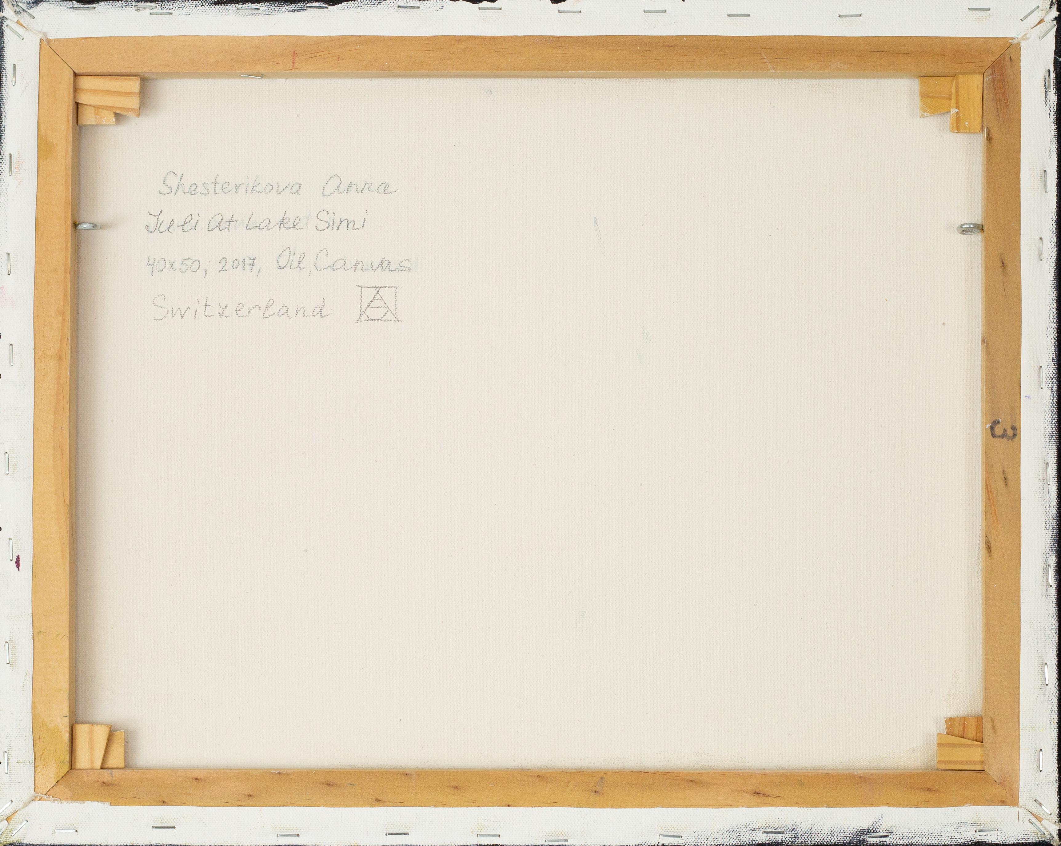 Juli am Simi-See. Landschaft in Öl, Schönheit, Berge, Natur, Schweiz . im Angebot 12