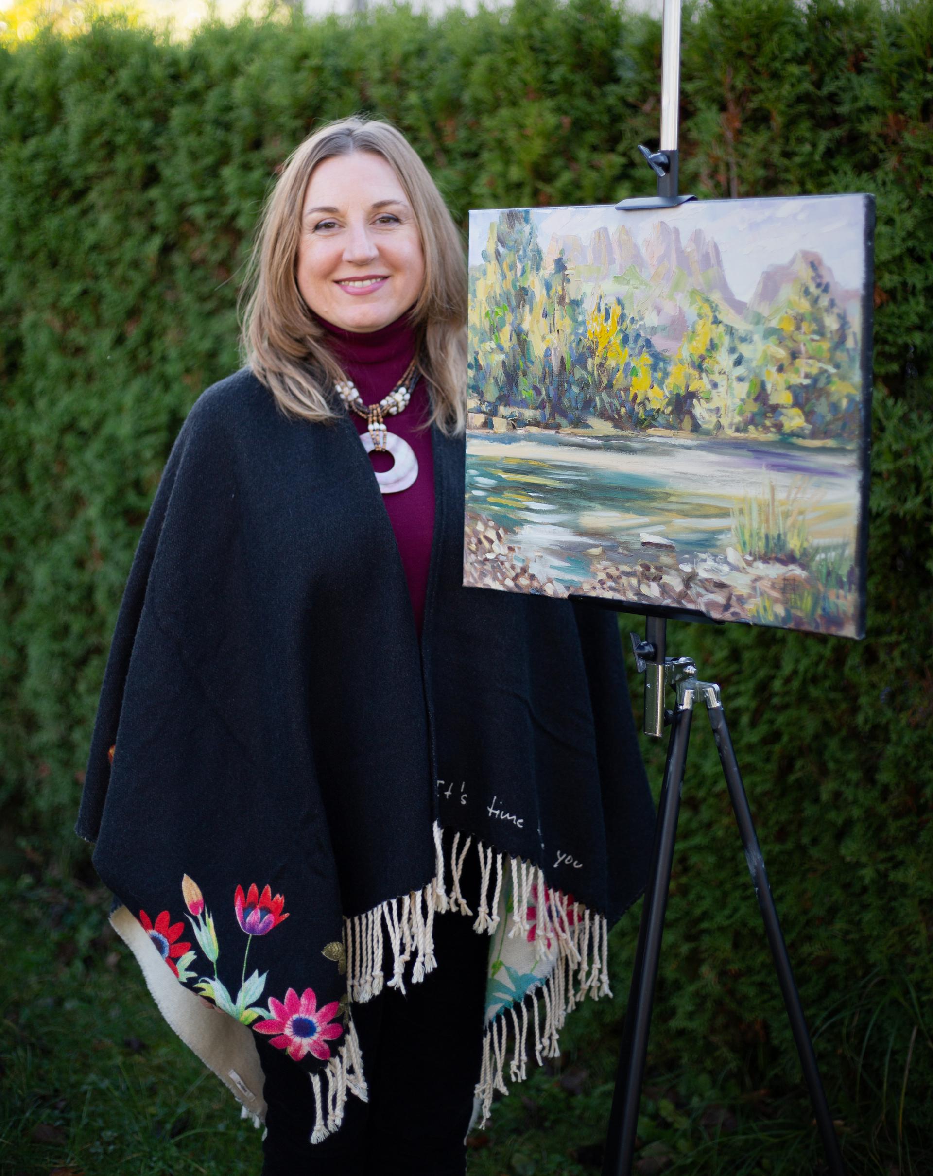 July at Lake Simi. Landscape in oil, beauty, mountains, nature, Switzerland . - Post-Impressionist Painting by Anna Shesterikova