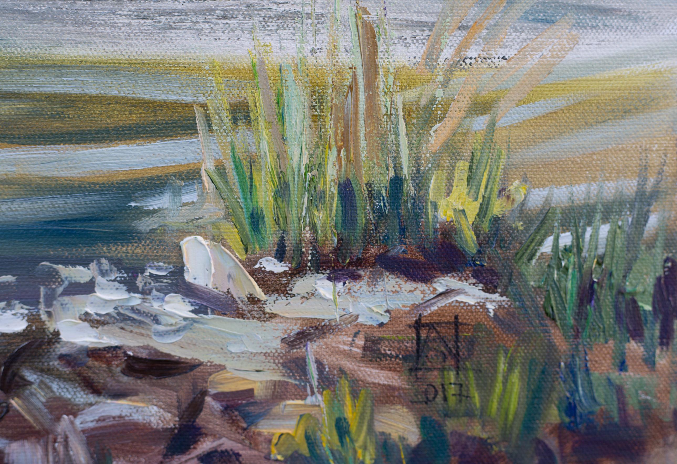 Juli am Simi-See. Landschaft in Öl, Schönheit, Berge, Natur, Schweiz . (Grau), Landscape Painting, von Anna Shesterikova