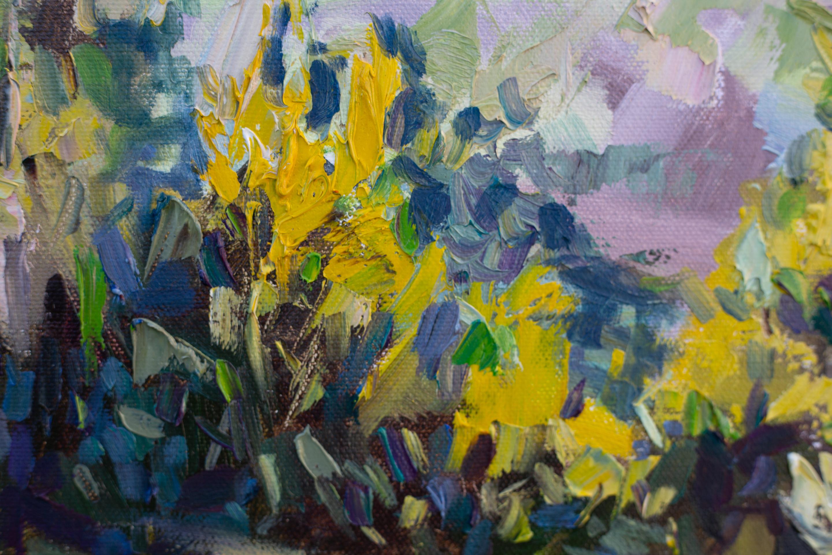 In diesem Werk hat die Künstlerin Anna Shesterikova, die im Schweizer Dorf Gams en plein air gemalt hat, einen seltenen, reinen Moment der sommerlichen Gegenwart eingefangen - wenn sich die Natur nicht in feierlicher Stille, sondern in der