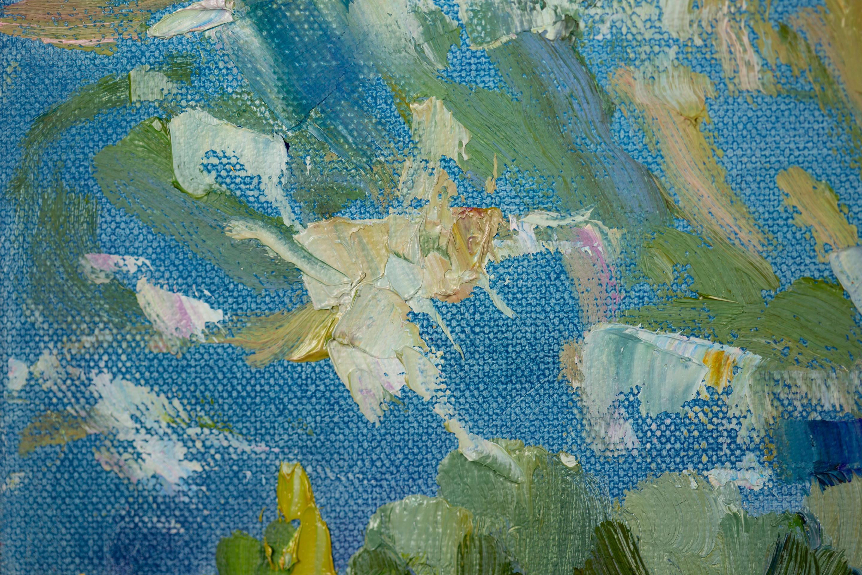 Humeur de juillet. Paysage, impressionnisme, horisontal, montagnes, rivière, Suisse en vente 9