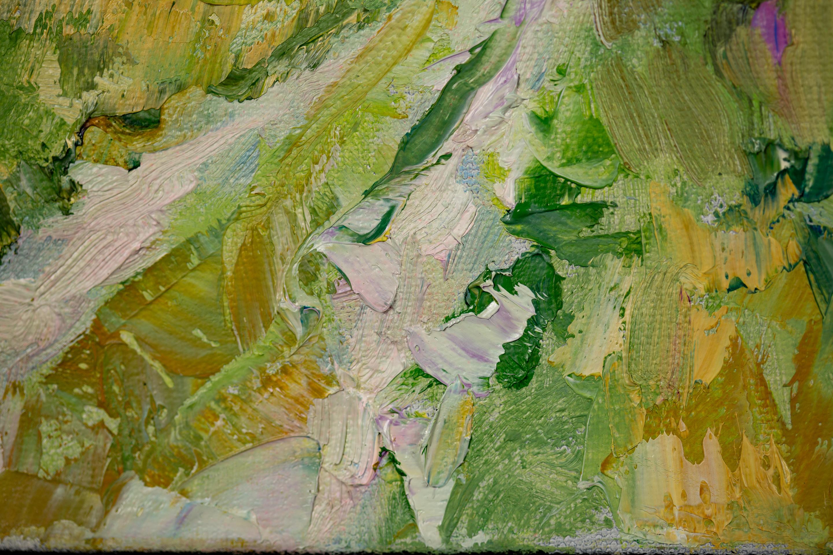 Humeur de juillet. Paysage, impressionnisme, horisontal, montagnes, rivière, Suisse en vente 3