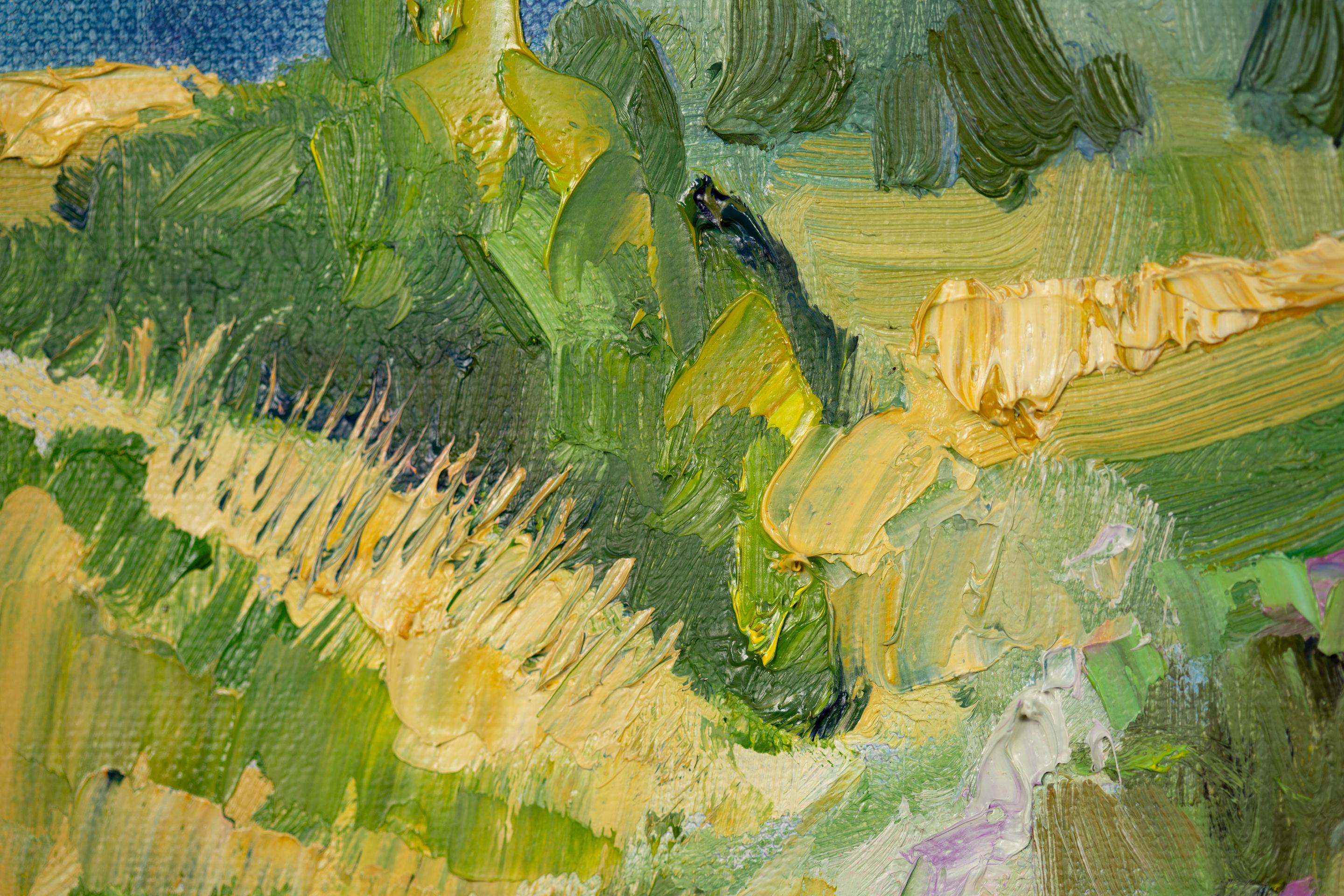 July Mood. Landscape, impressionism, vertical, mountains, river, Switzerland For Sale 5