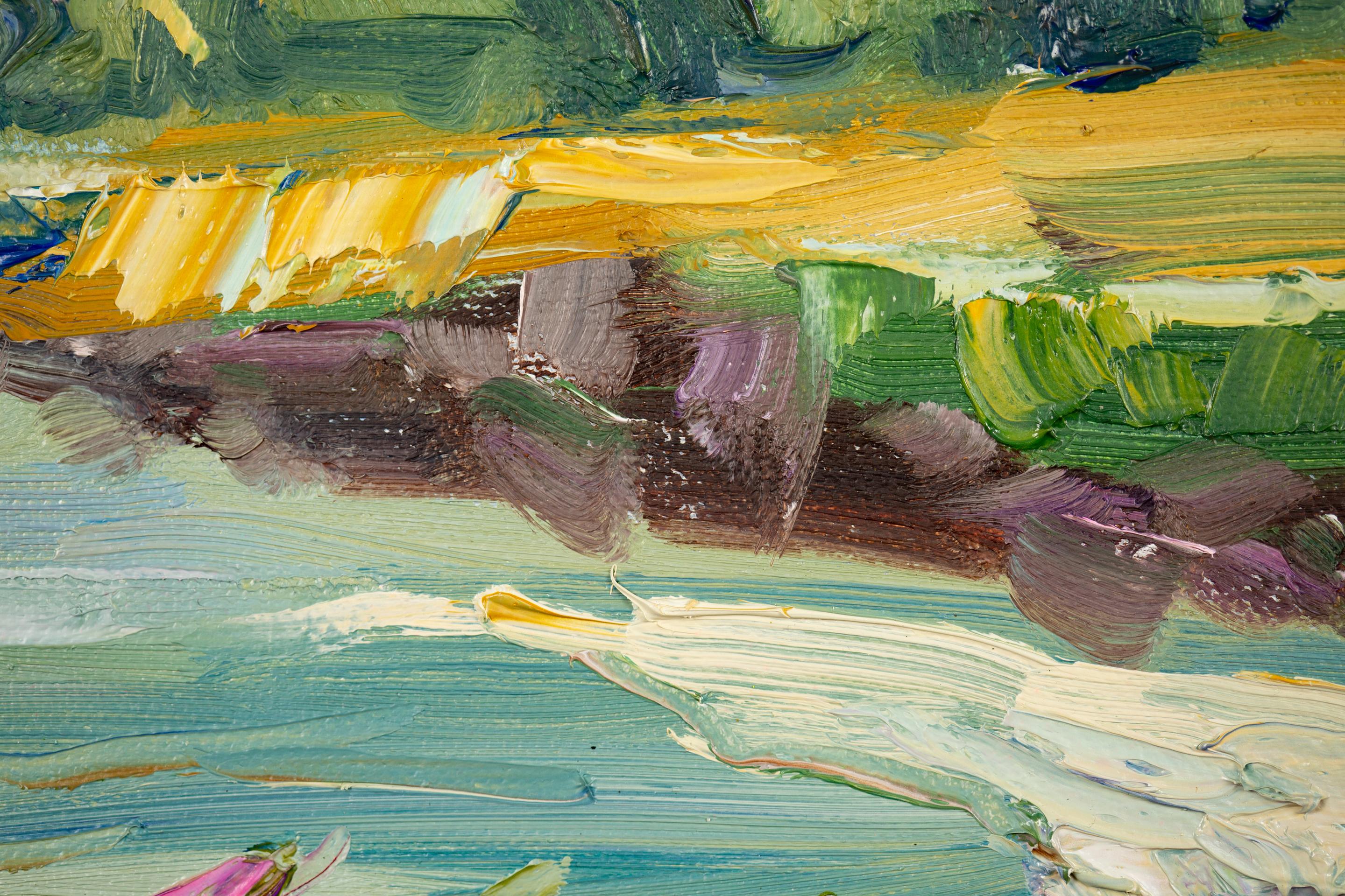 July Mood. Landscape, impressionism, vertical, mountains, river, Switzerland For Sale 8