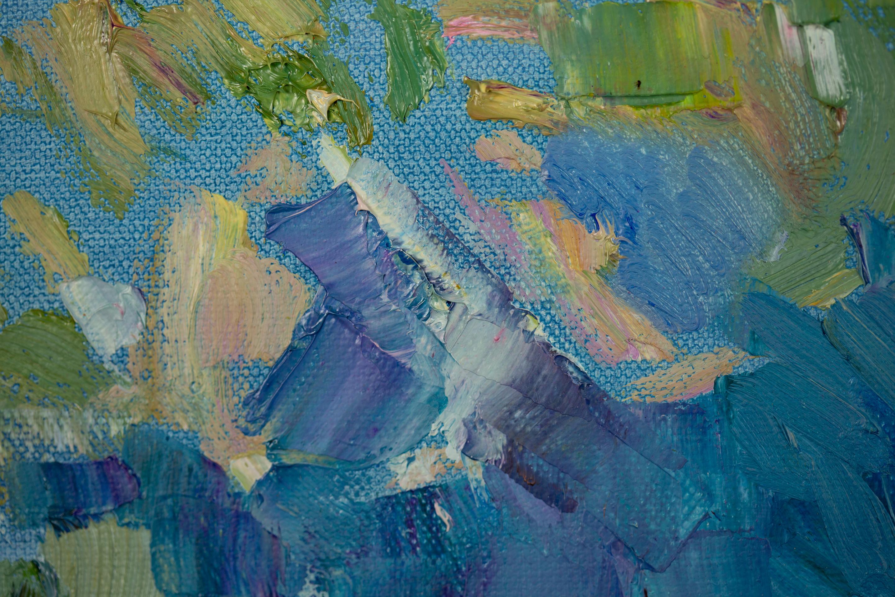 July Mood. Landscape, impressionism, vertical, mountains, river, Switzerland For Sale 10