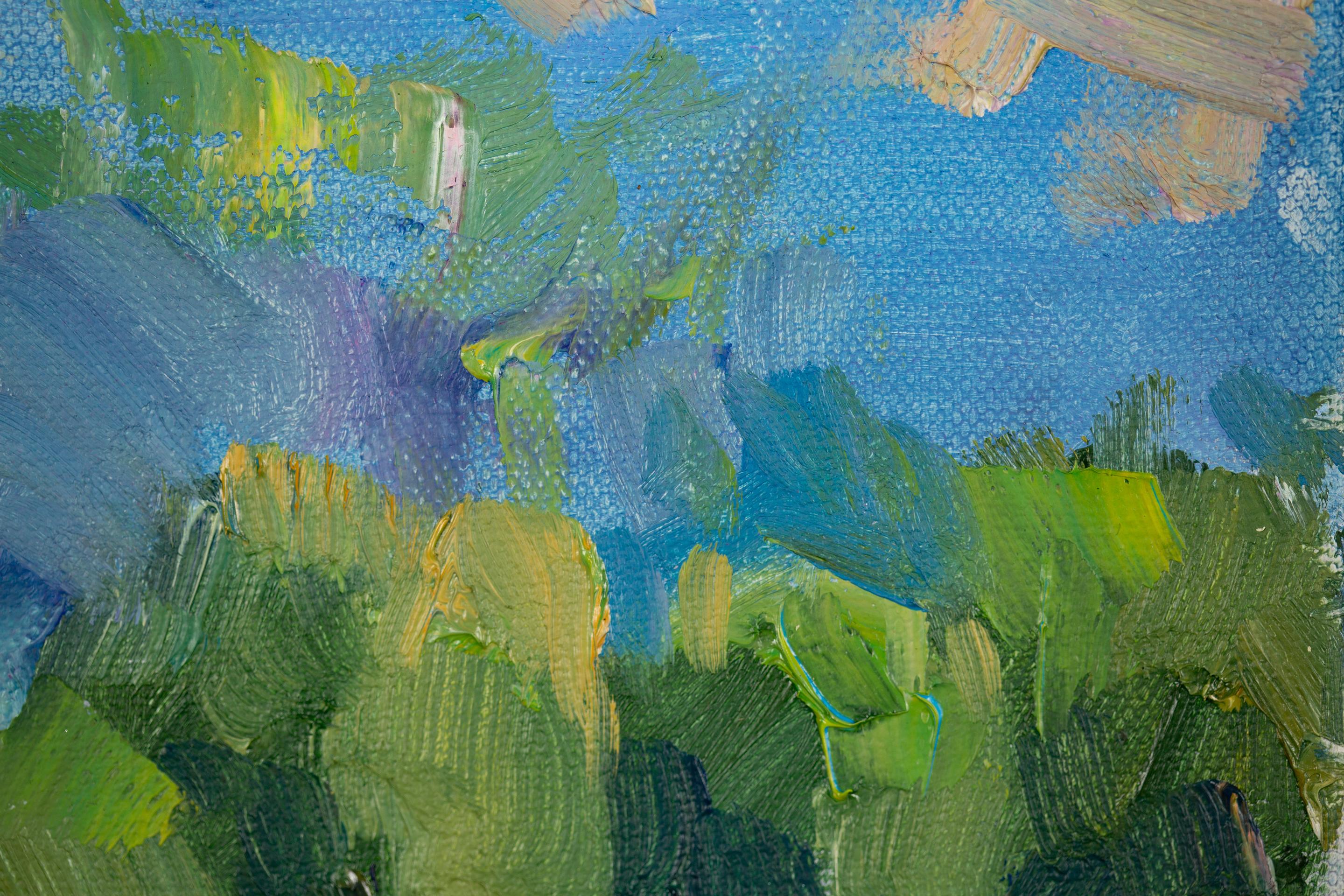July Mood. Landscape, impressionism, vertical, mountains, river, Switzerland For Sale 11