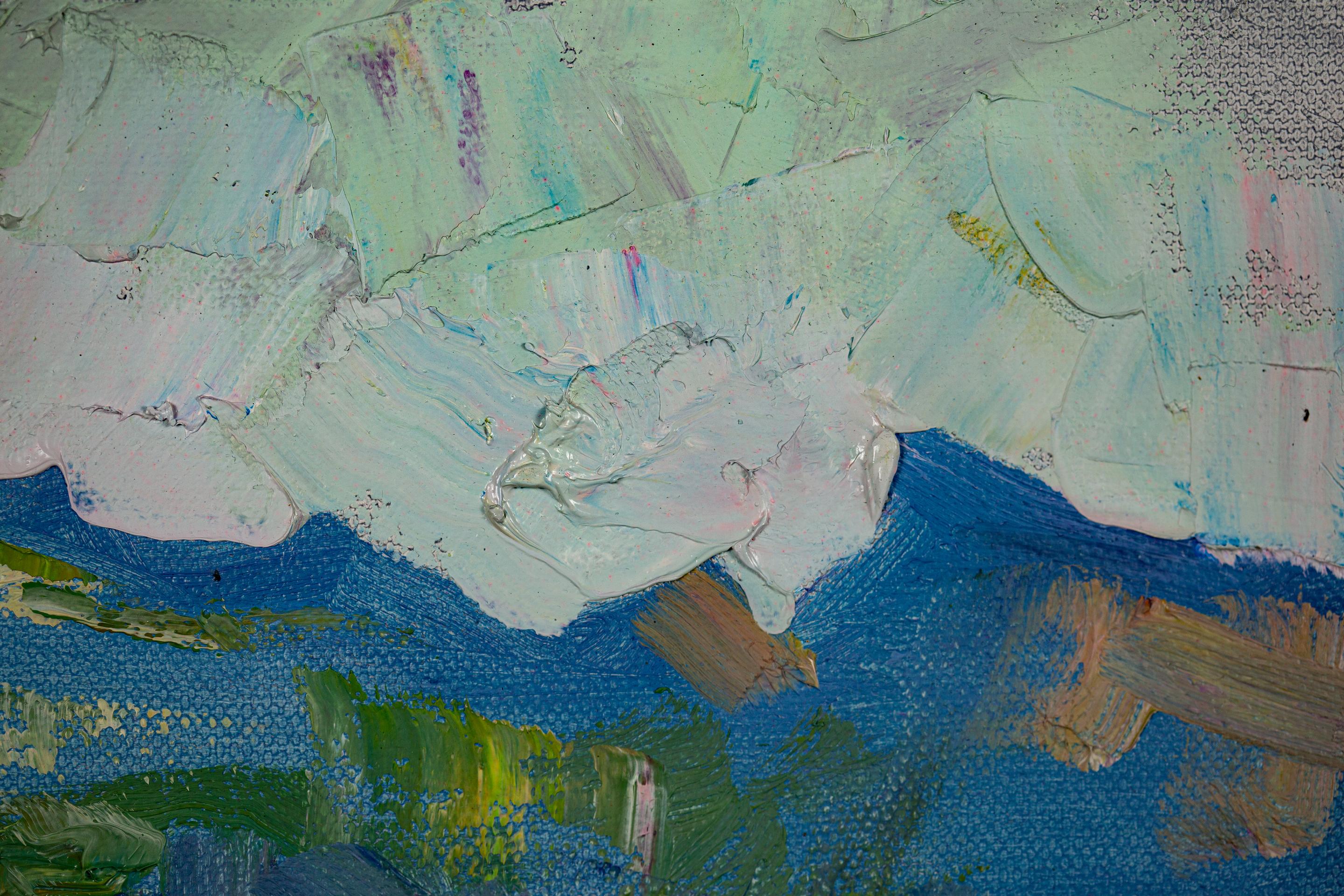 July Mood. Landscape, impressionism, vertical, mountains, river, Switzerland For Sale 12