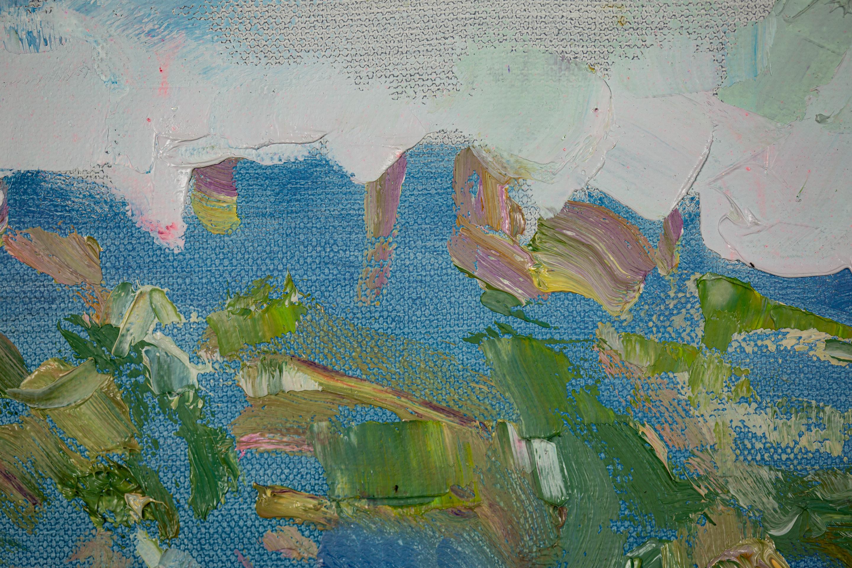 July Mood. Landscape, impressionism, vertical, mountains, river, Switzerland For Sale 13