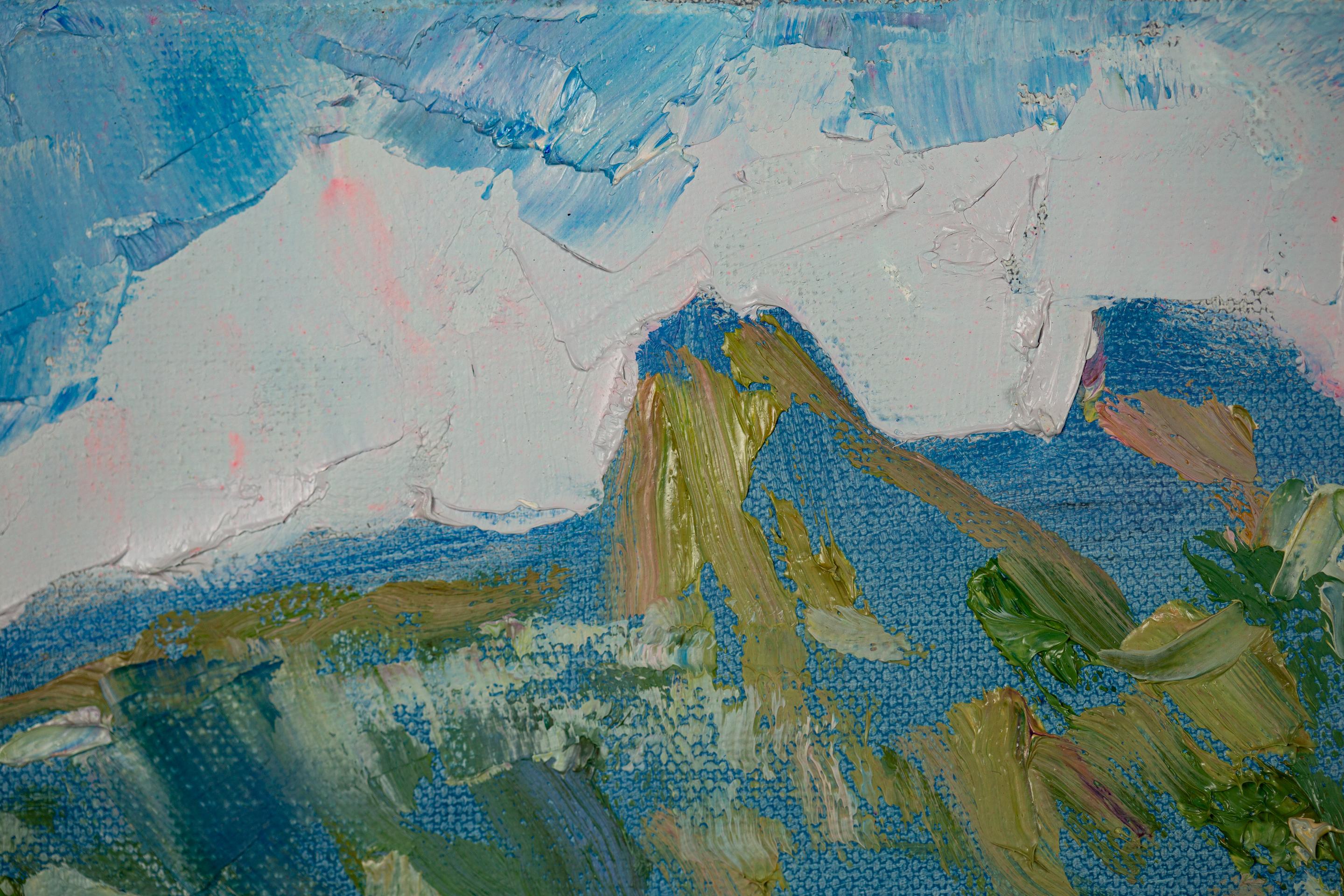 July Mood. Landscape, impressionism, vertical, mountains, river, Switzerland For Sale 14