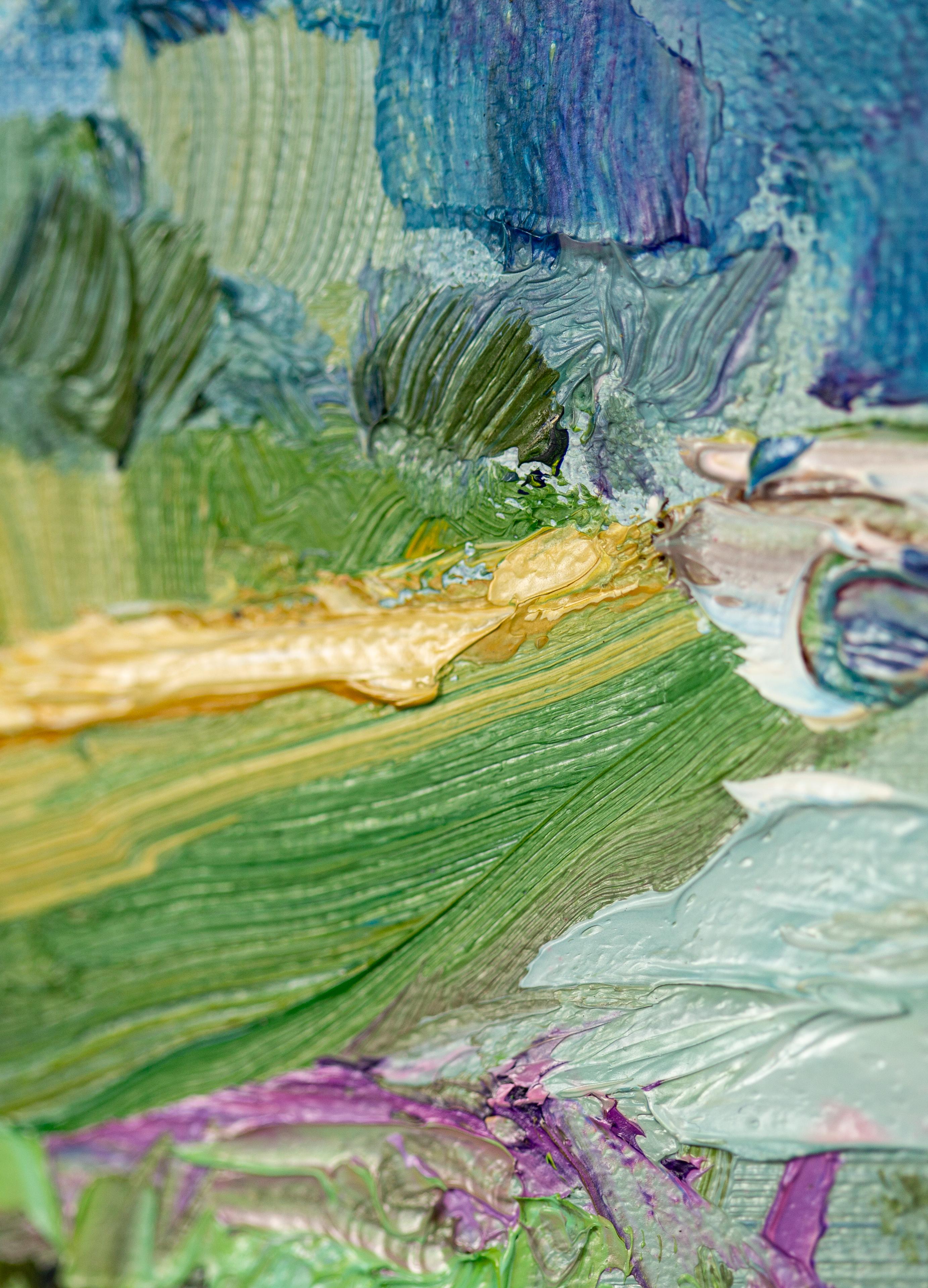 July Mood. Landscape, impressionism, vertical, mountains, river, Switzerland For Sale 15