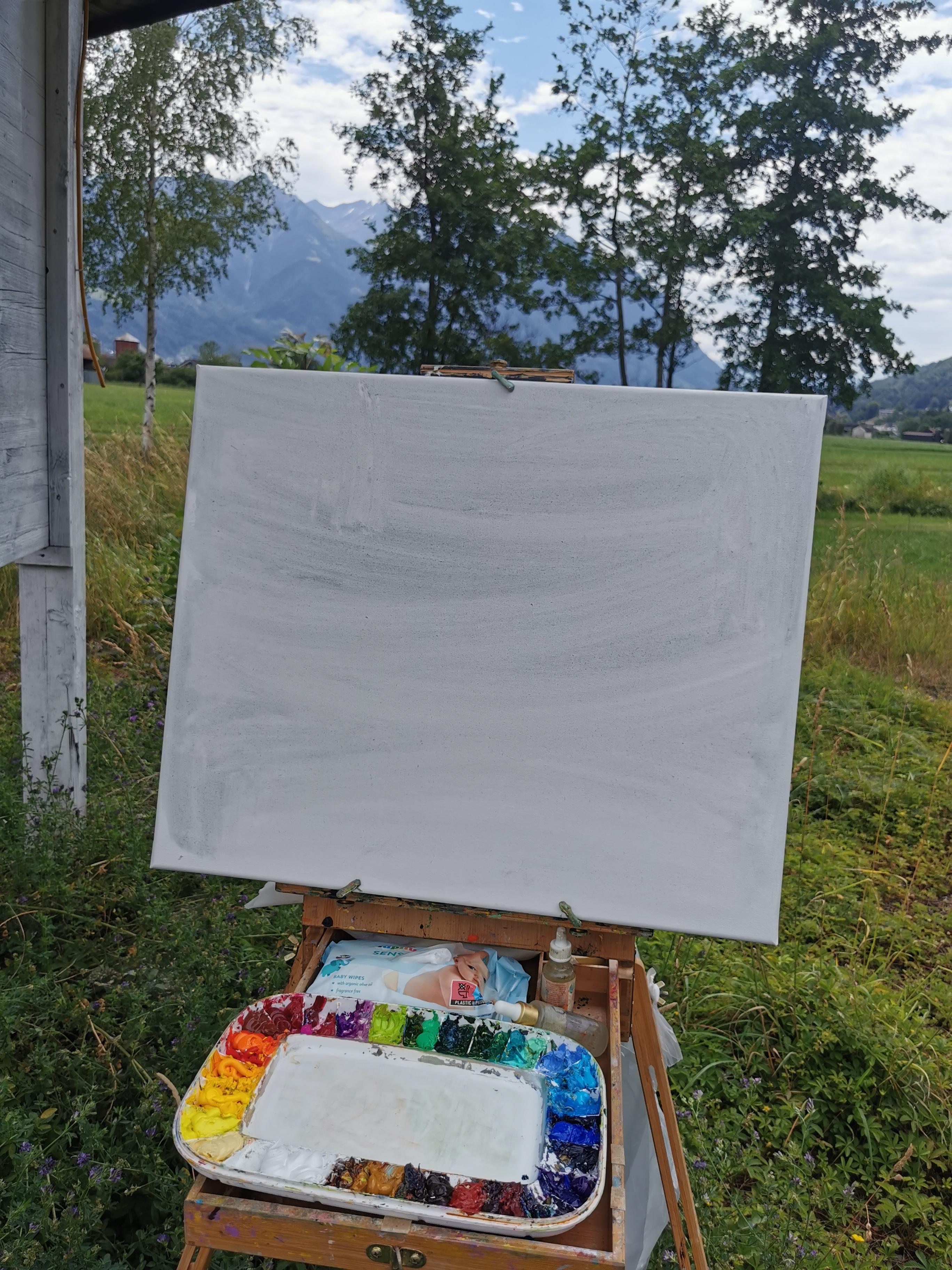 July. Trees. Horizontal landscape, impressionism, Switzerland, mountains For Sale 5