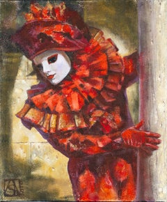 Keeper Of Secrets. Carnival, mask, Venice, Italy, impressionism, vertical