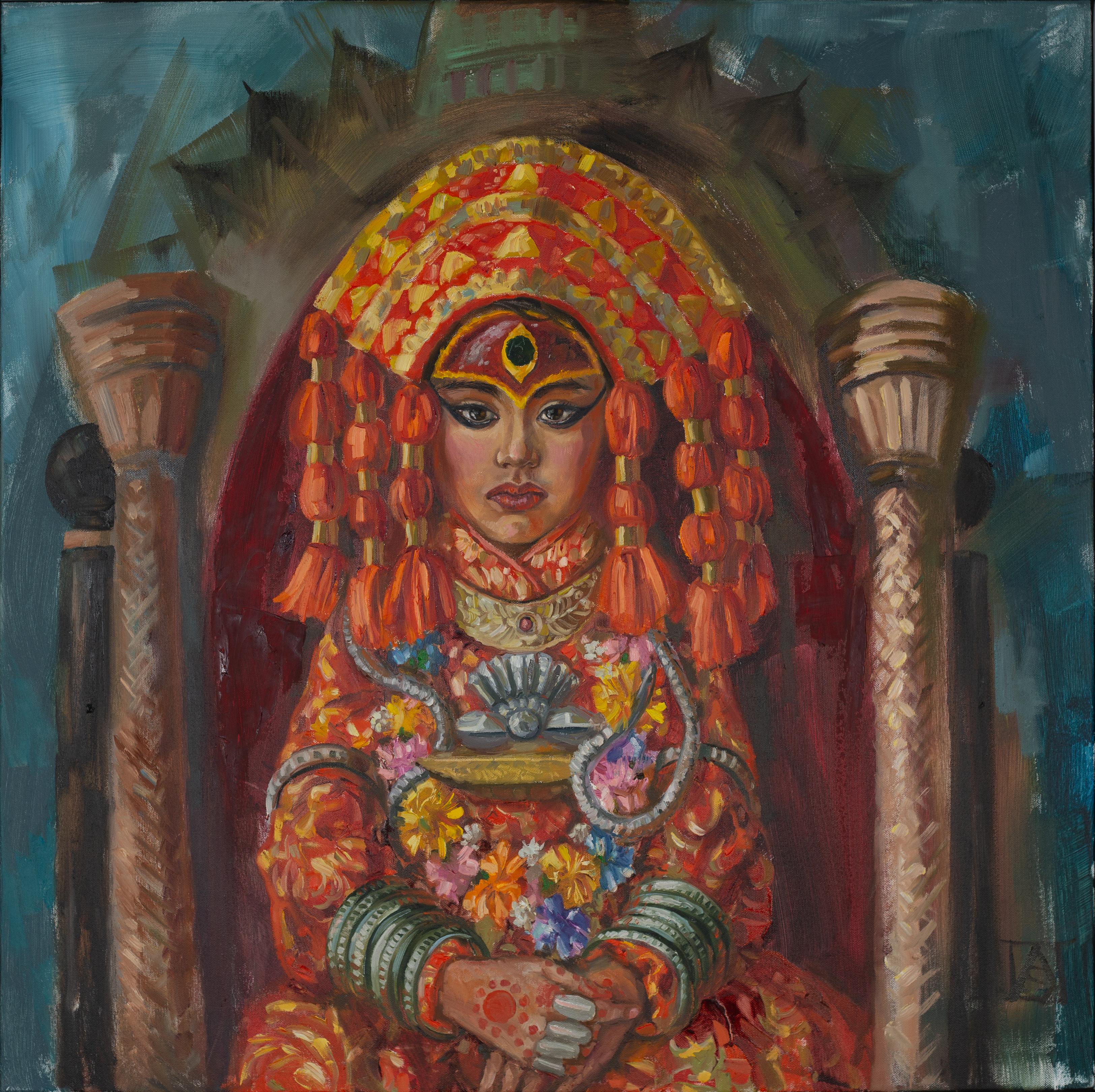 Kumari. Square, children, girl, portrait, impressionism, Nepal