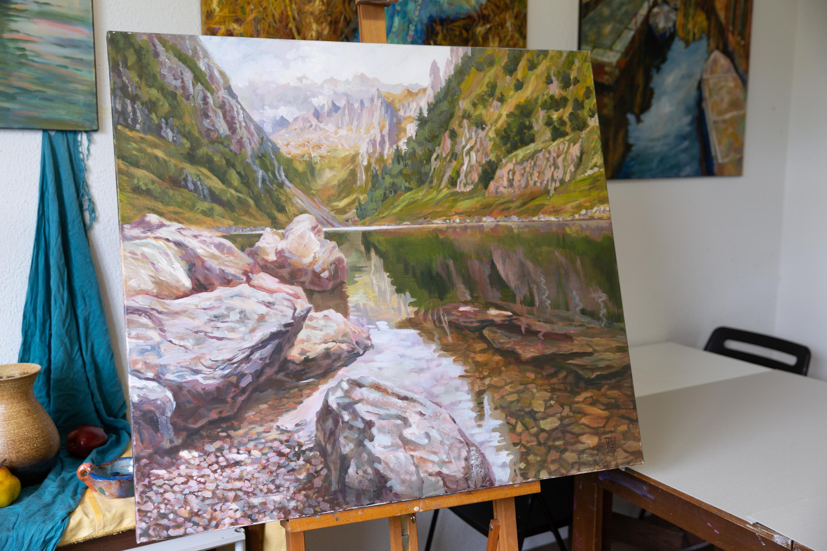 Lago Fälensee. Paesaggio, lago, montagne, Svizzera, Klassik, orizzontale - Painting Postimpressionismo di Anna Shesterikova