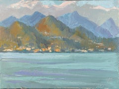Le lac Garda au soir Paysage avec lac et montagnes Impressionnisme