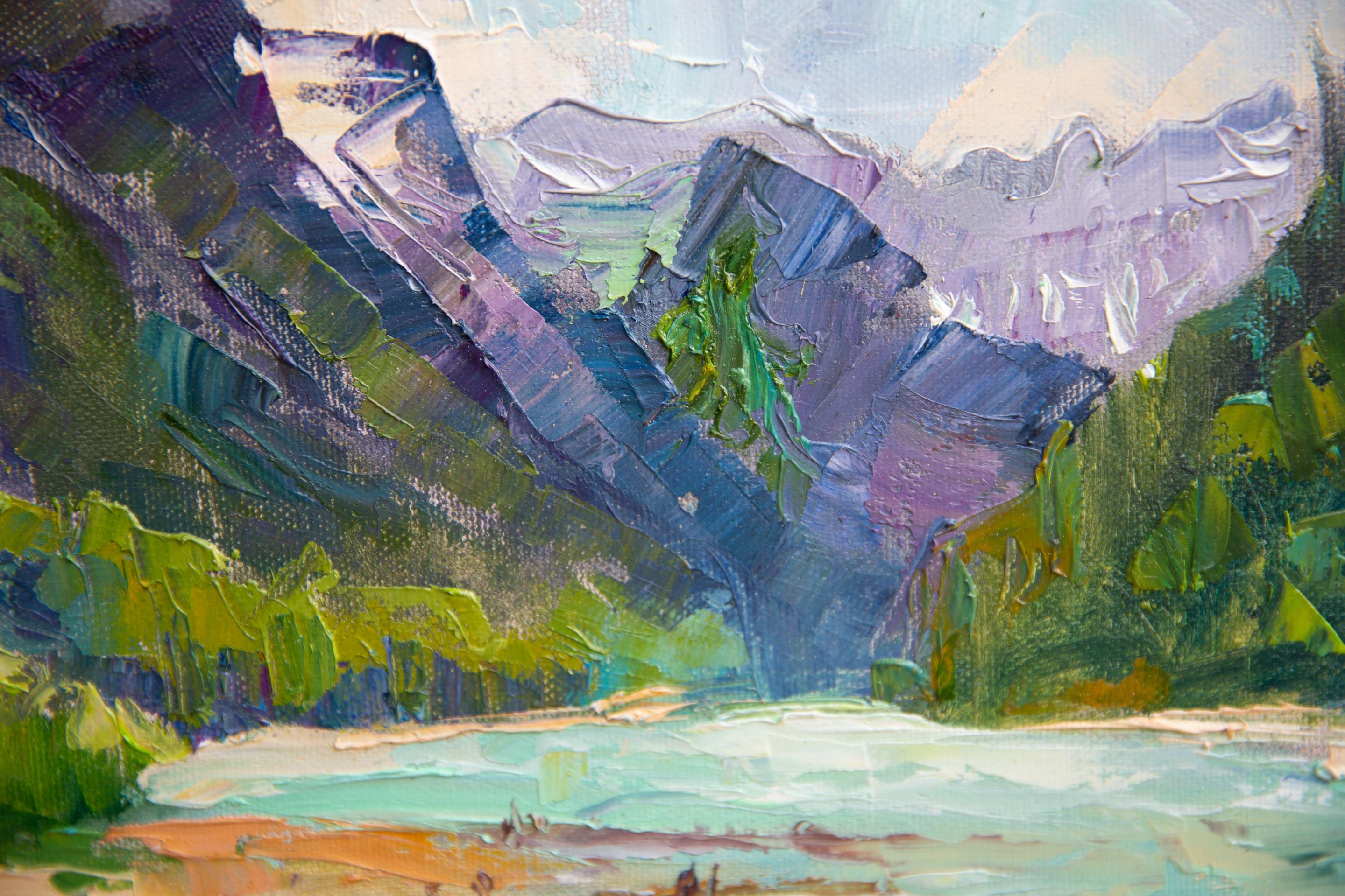 The small sketch is painted in the style of modern impressionism with oil paints on canvas and ready to hang on the wall. 

