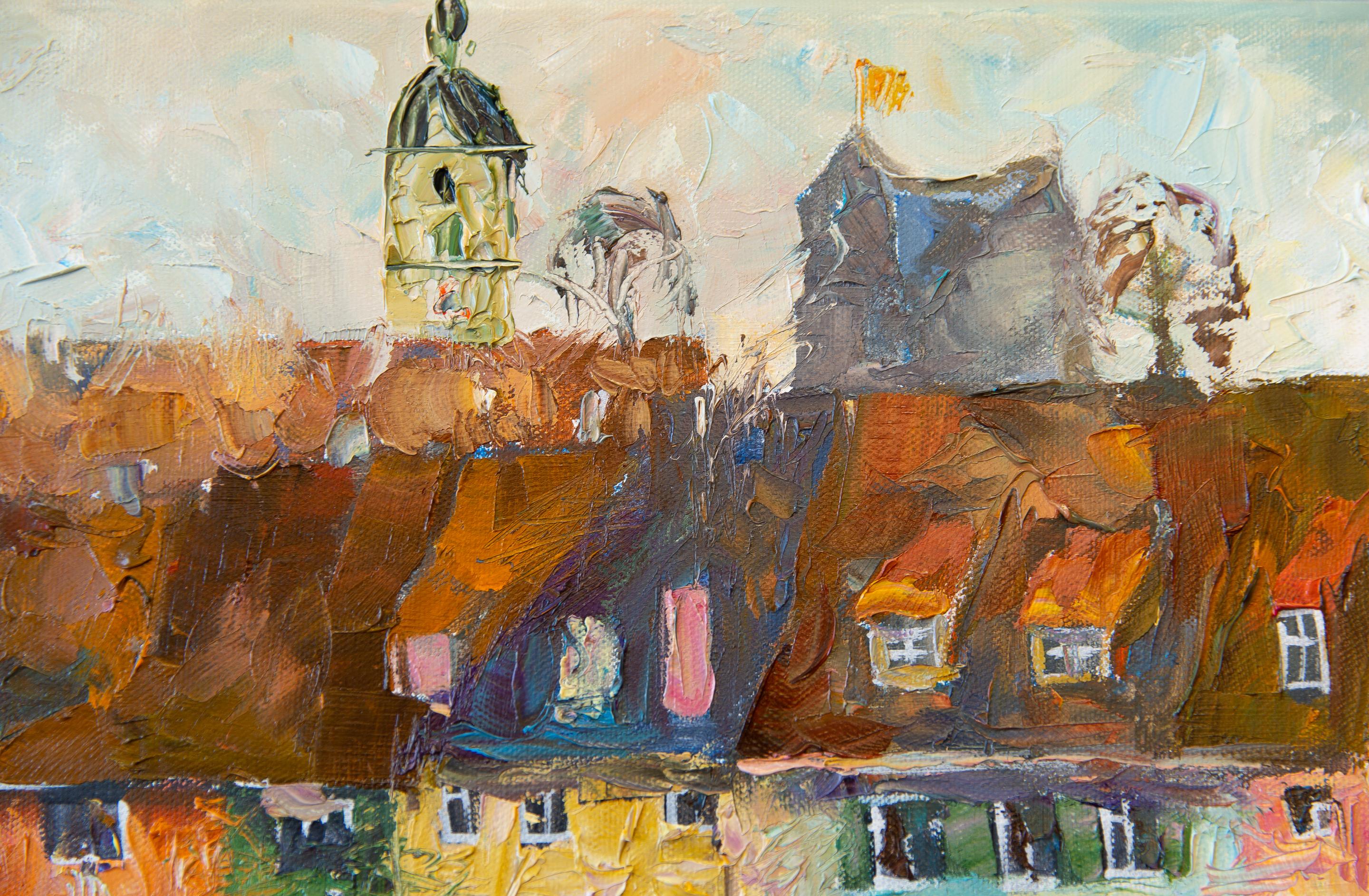 Laufenburg (Schweiz). Horizontal, Landschaft, Öl, Fluss, Stadt im Angebot 5