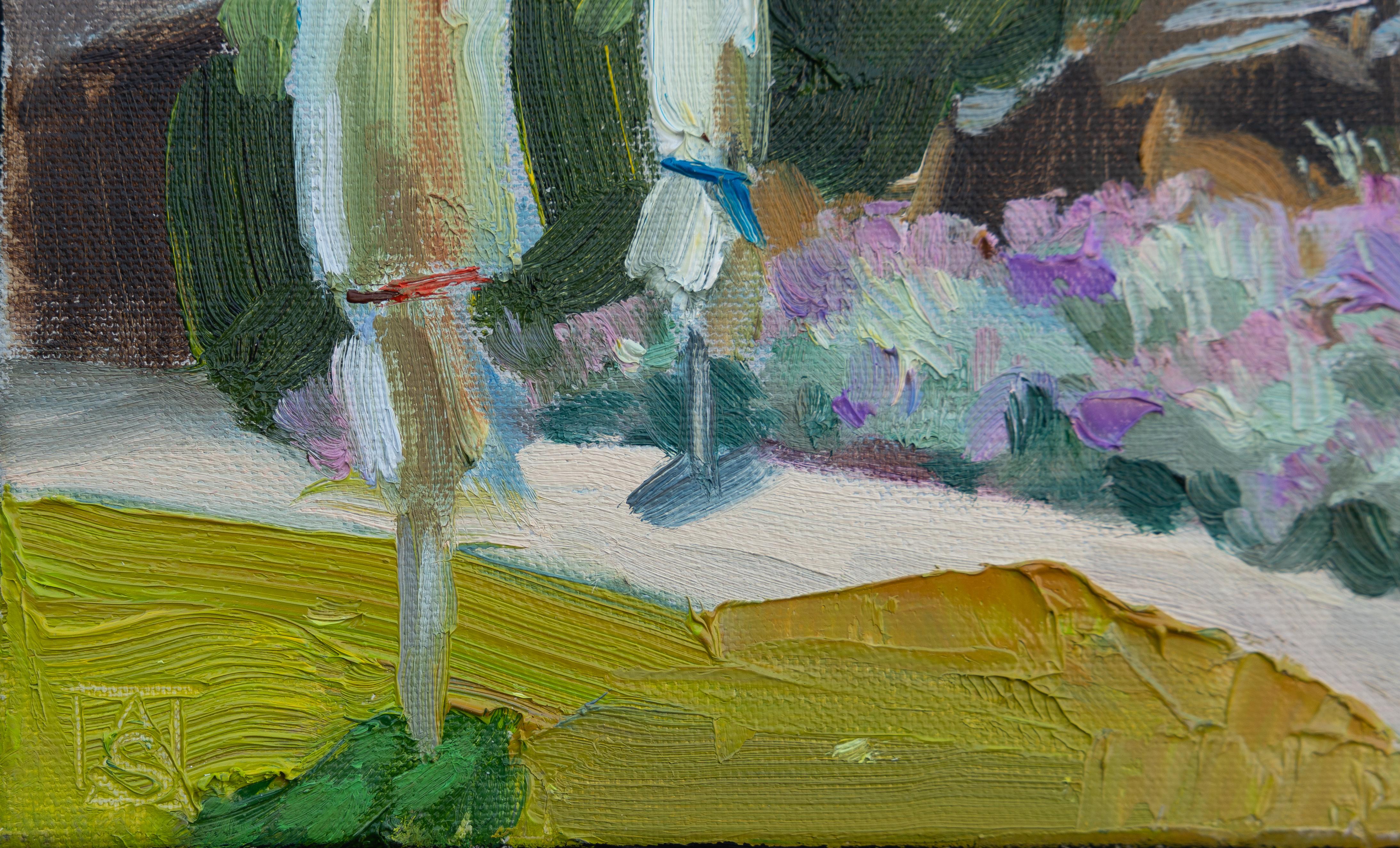 Lavender In The Garden. Horizontal, impressionism, landscape, flowers - Post-Impressionist Painting by Anna Shesterikova