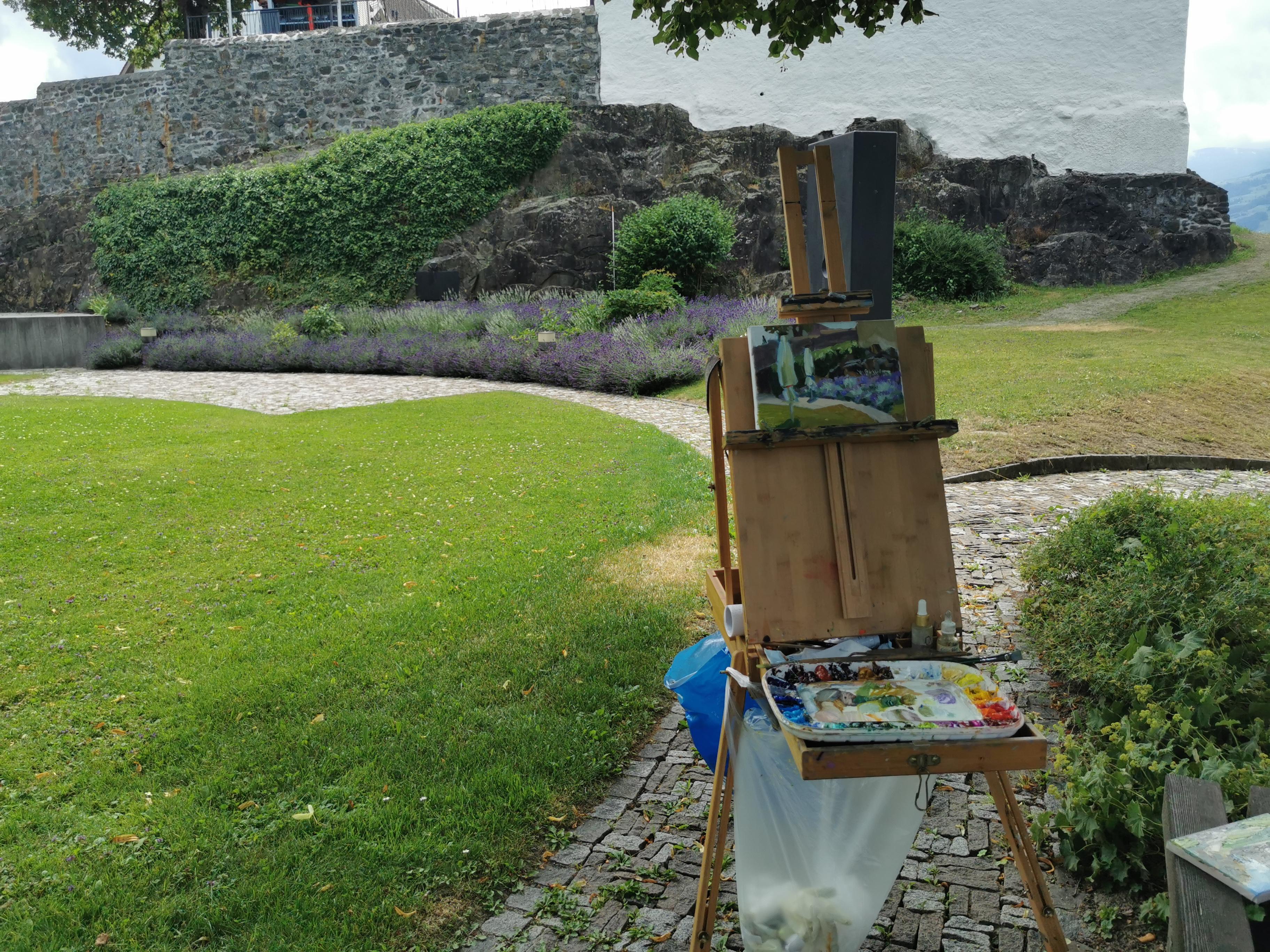 Lavender In The Garden. Horizontal, impressionism, landscape, flowers For Sale 3