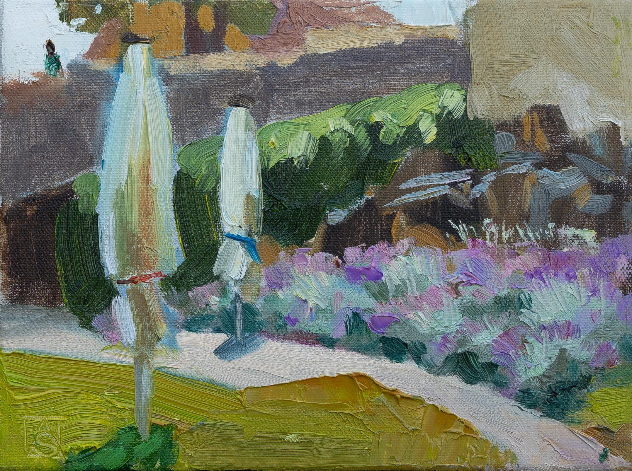 Anna Shesterikova Landscape Painting - Lavender In The Garden. Horizontal, impressionism, landscape, flowers