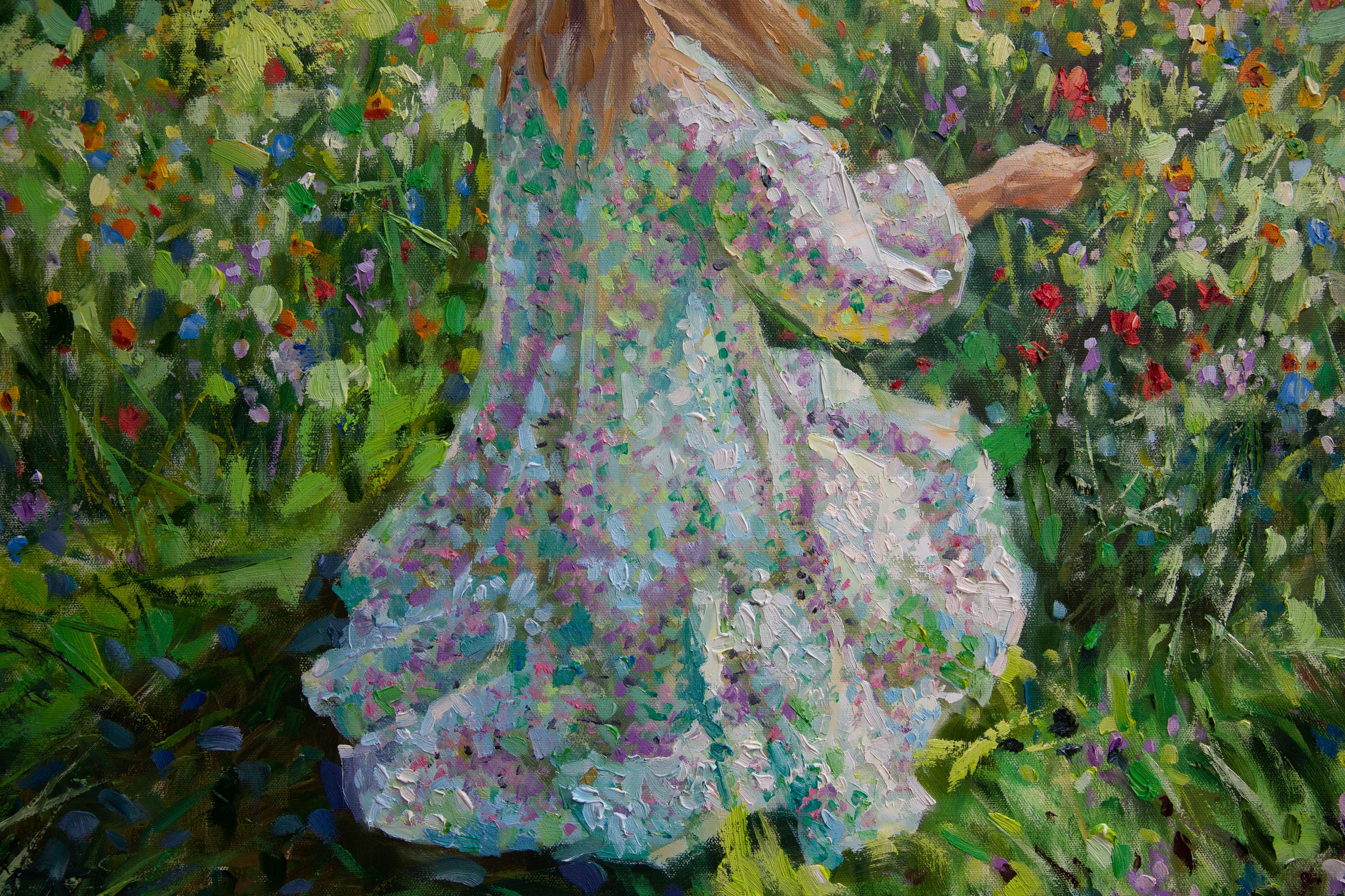 Little Flower. Horizontal, figurative, girl, flowers, beauty For Sale 1