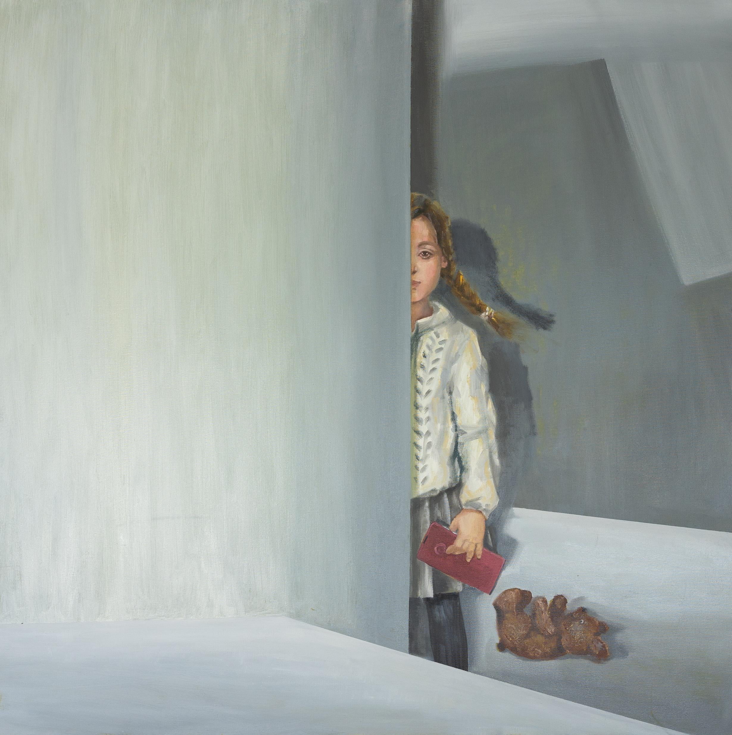 Anna Shesterikova Figurative Painting – Verloren. Öl, figurativ, Porträt, Mädchen, Grau, Öl