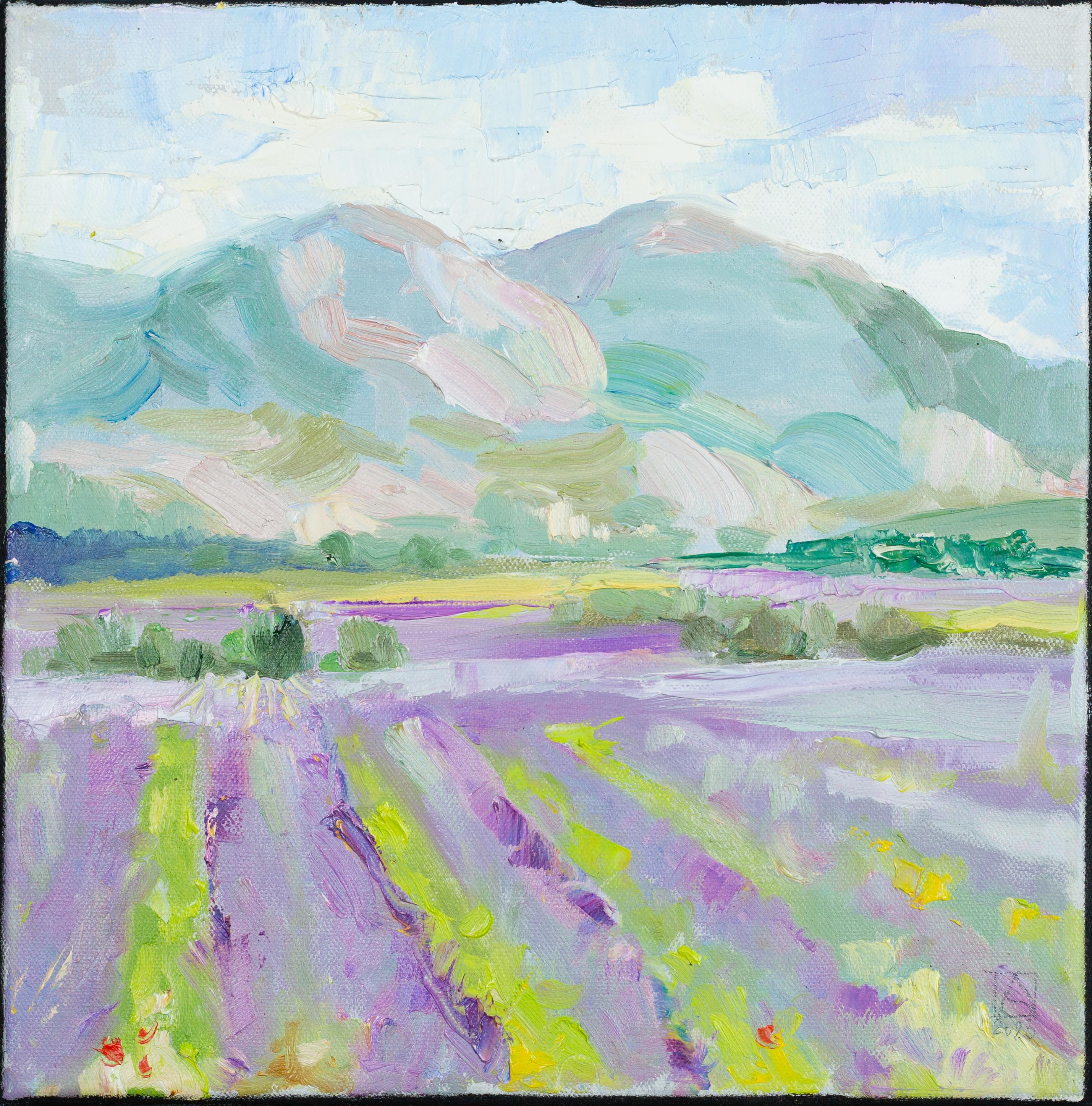 Anna Shesterikova Landscape Painting – Der Luxus der Provence. Landschaft, Impressionismus, Öl, Quadrat, Berge, Blumen