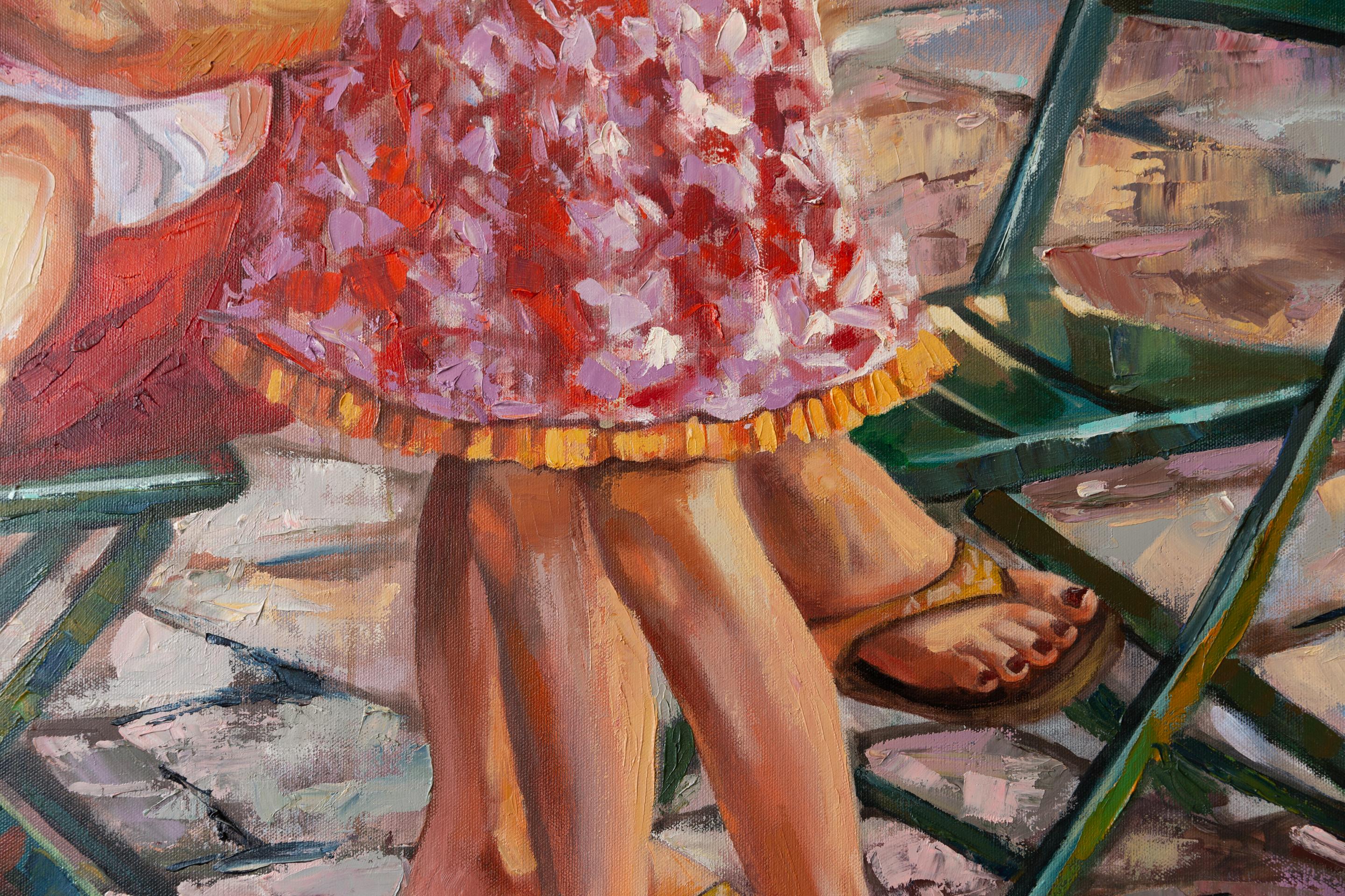 Madonna con il gelato. Square, figurative, children, mother, flowers, Italy For Sale 1