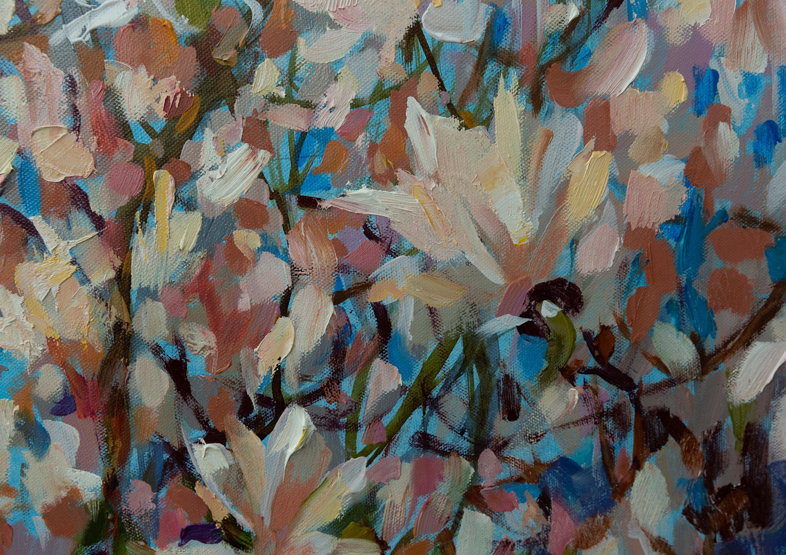 Magnolia Blossom. Impressionism, flowers, large, horizontal, acrylic For Sale 9