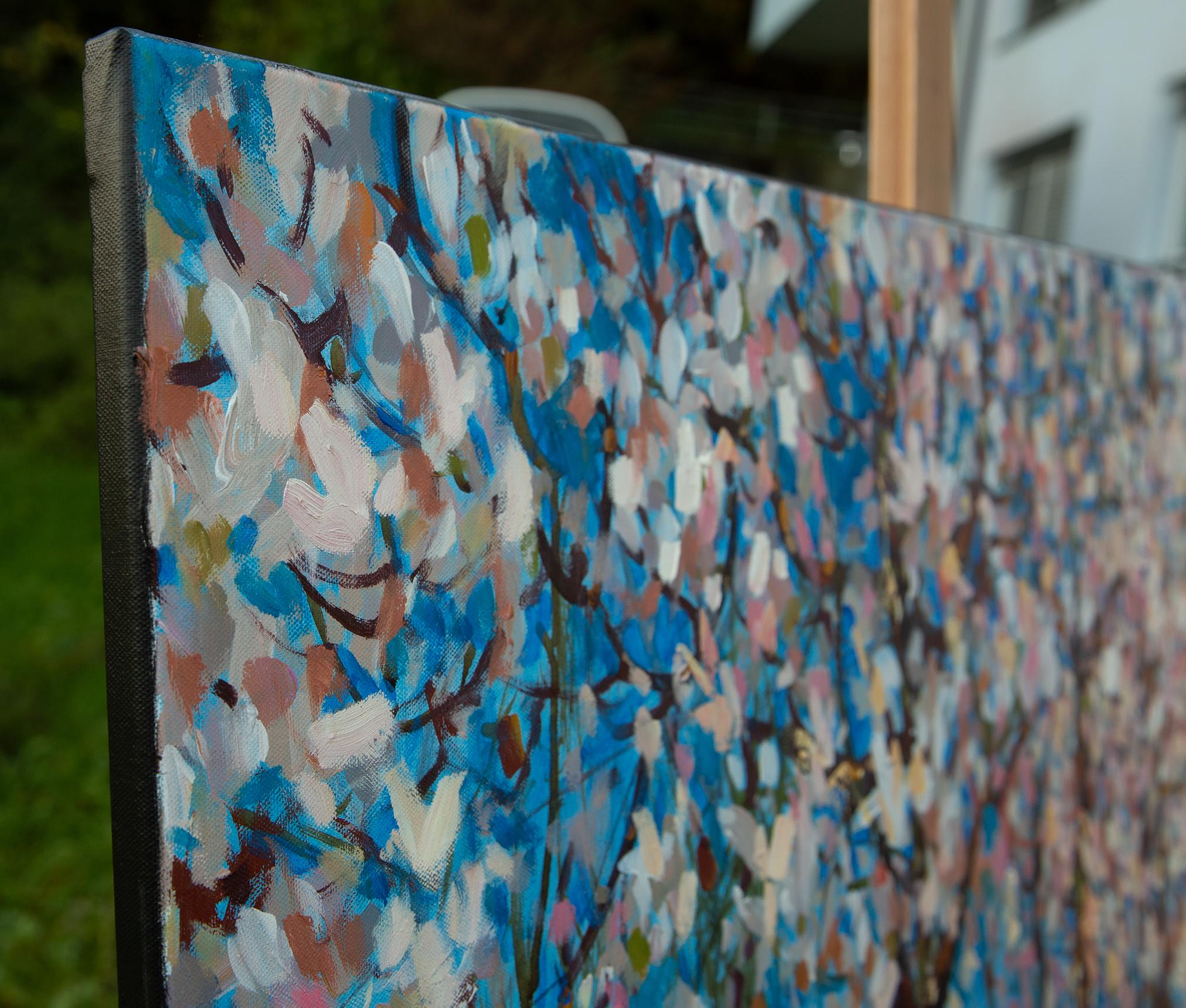 Magnolia Blossom. Impressionism, flowers, large, horizontal, acrylic - Painting by Anna Shesterikova