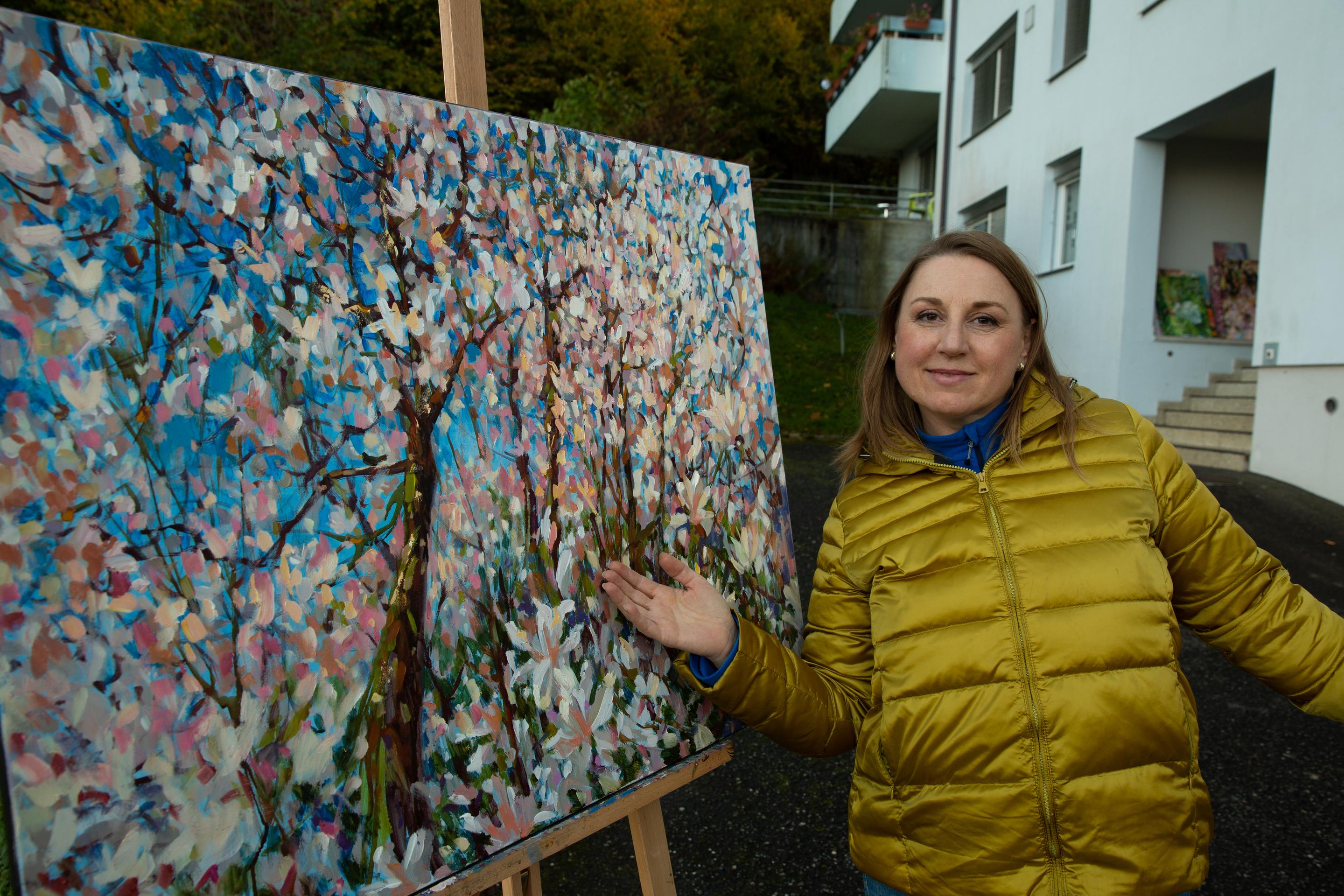 Flor de Magnolia. Impresionismo, flores, grande, horizontal, acrílico - Painting Posimpresionista de Anna Shesterikova