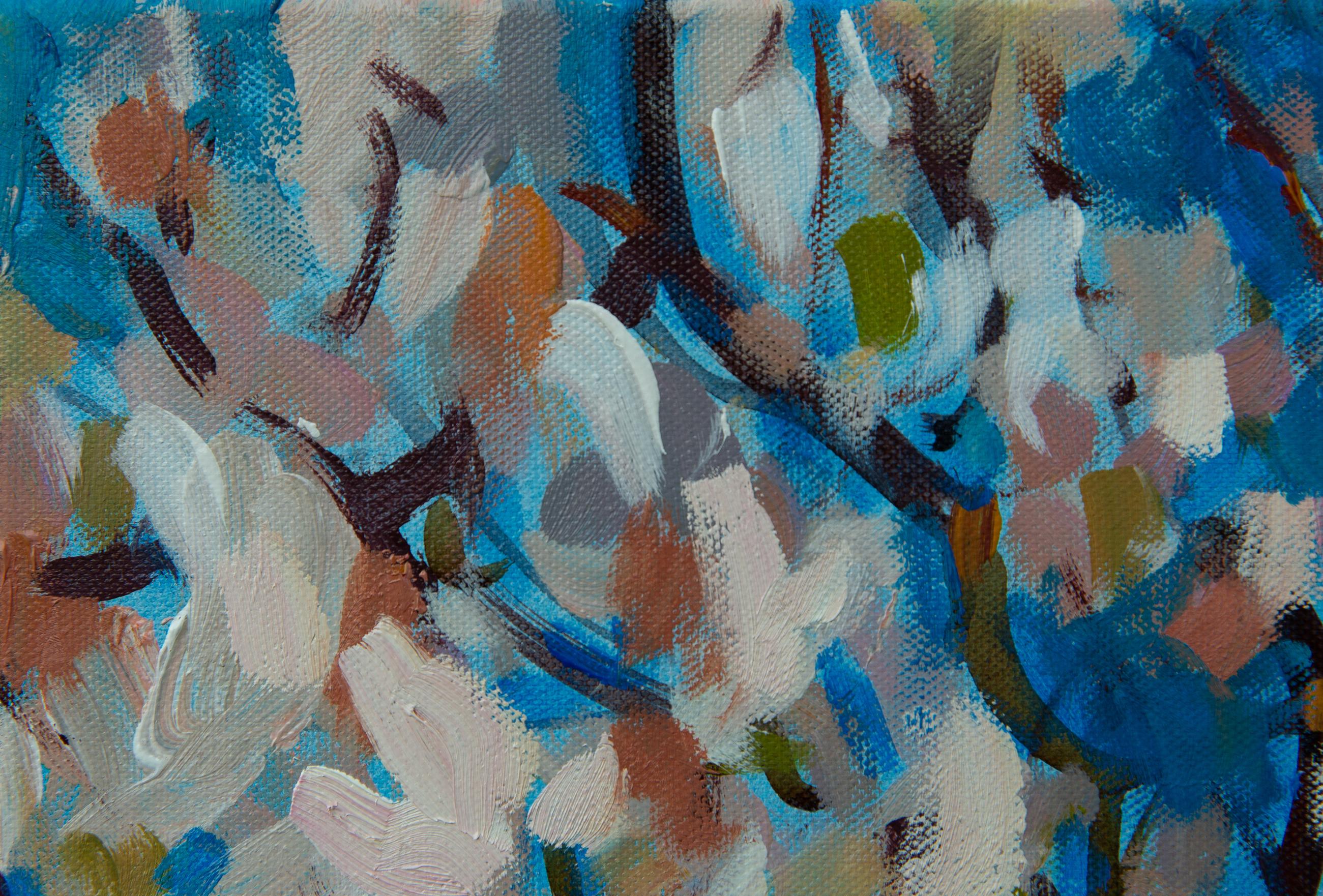 Flor de Magnolia. Impresionismo, flores, grande, horizontal, acrílico en venta 2