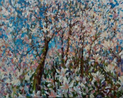 Magnolia Blossom. Impressionism, flowers, large, horizontal, acrylic