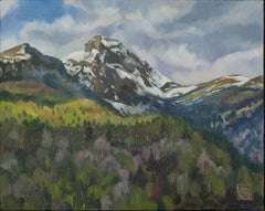 Margelkopf in April. Oil landscape Painting, Impressionism, Swiss, mountains