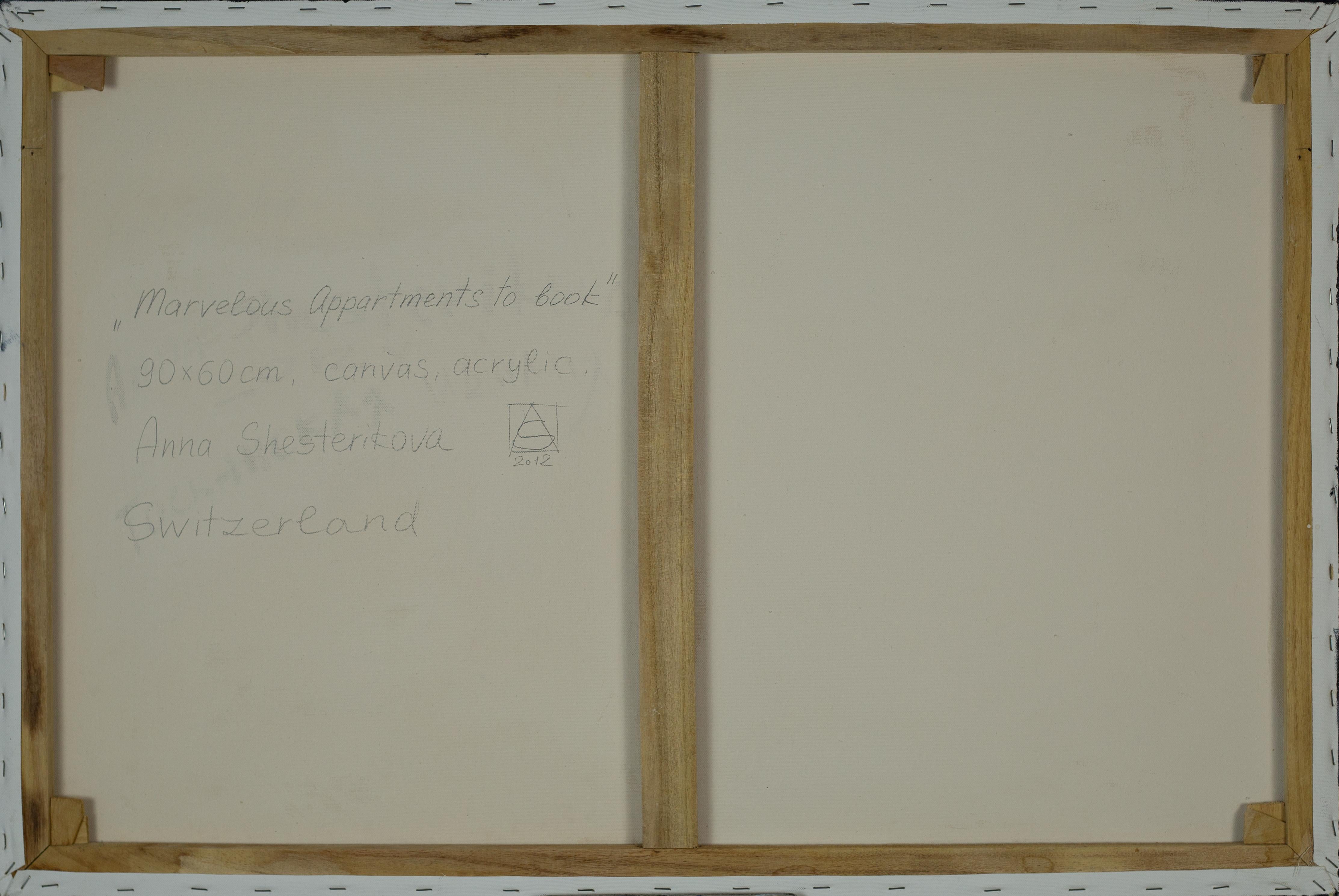 Wunderbare Wohnungen zu buchen (Post-Impressionismus), Painting, von Anna Shesterikova