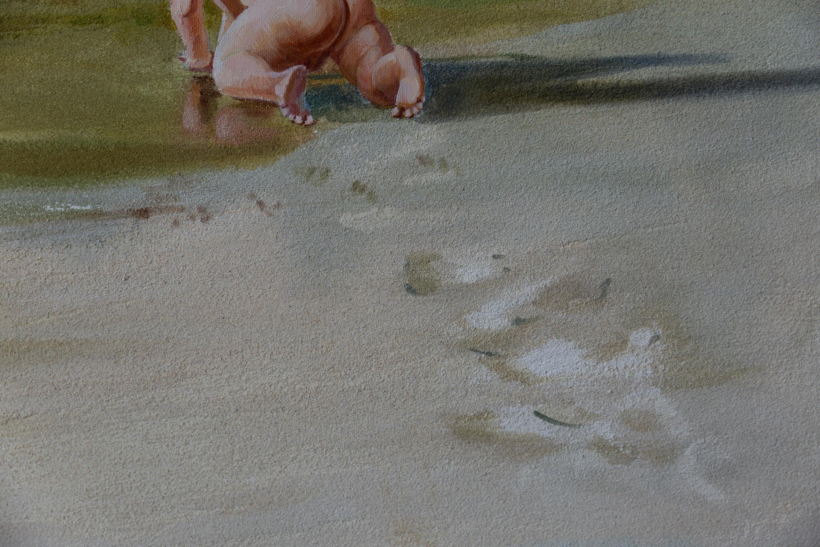 Incontrare l'oceano. Bambino, mare, spiaggia, acrilico, verticale, grande formato in vendita 3