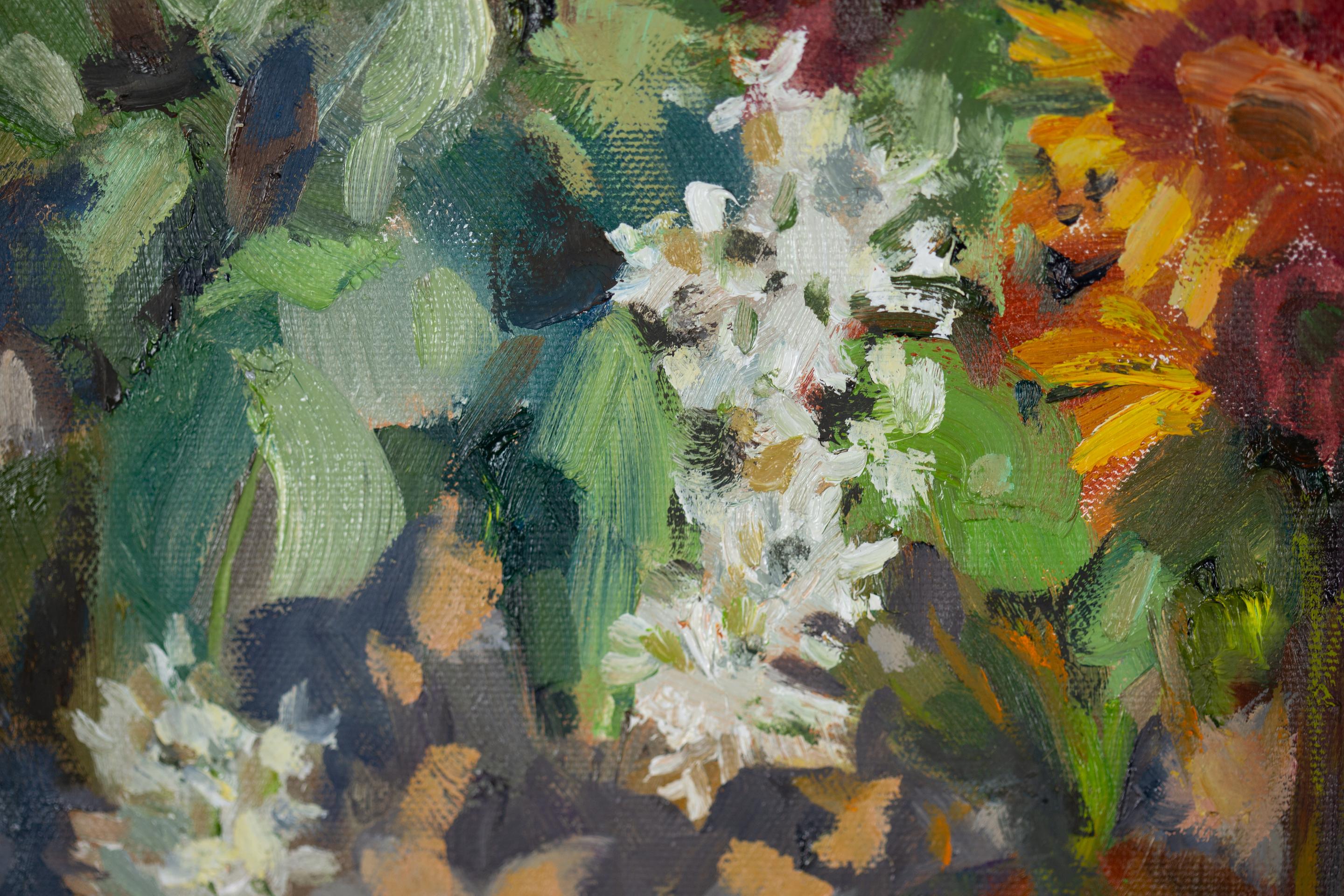 Memories Of Summer. Horizontal oil painting, still life, flowers, shell, hat For Sale 7