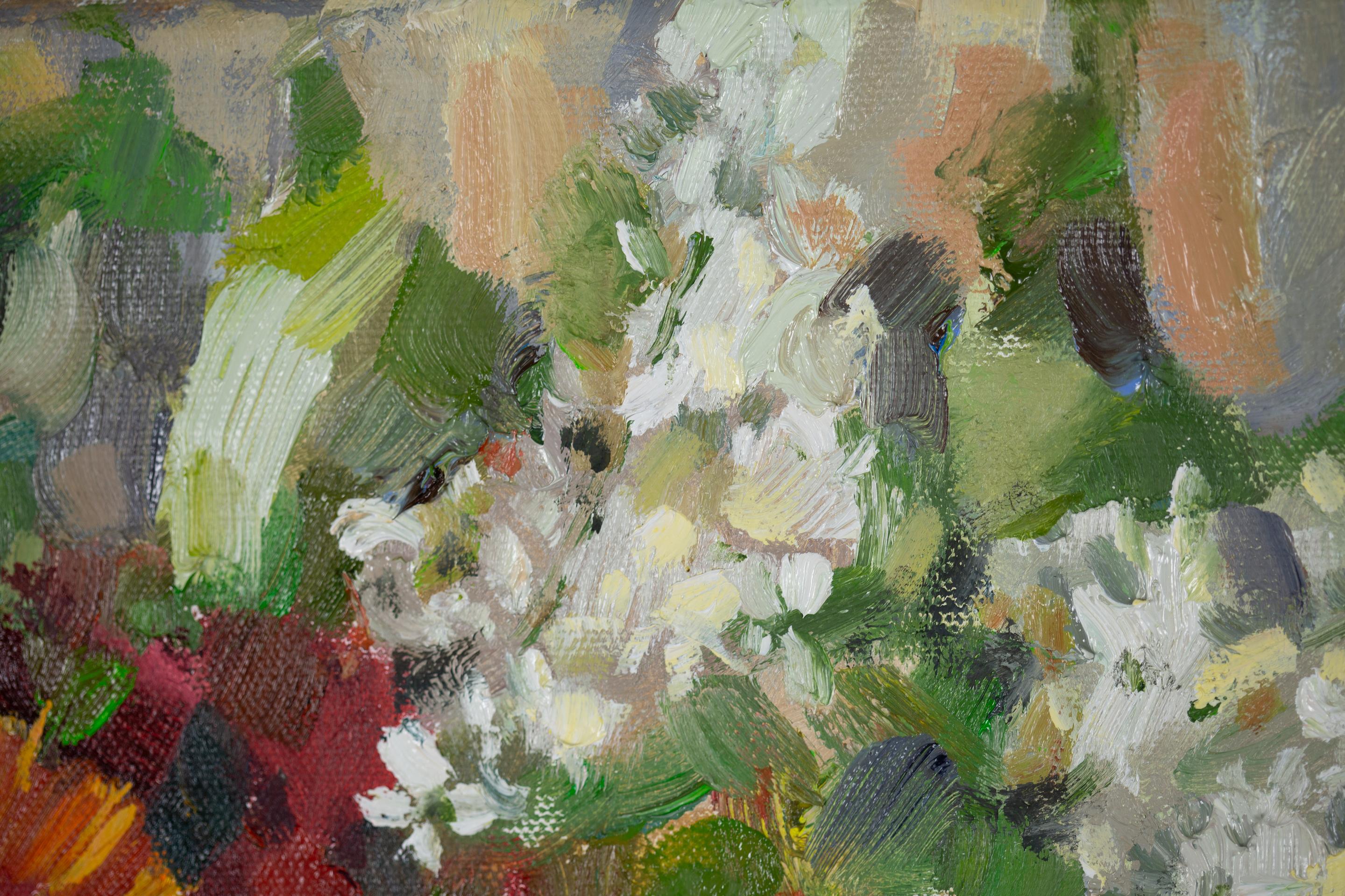 Memories Of Summer. Horizontal oil painting, still life, flowers, shell, hat For Sale 9