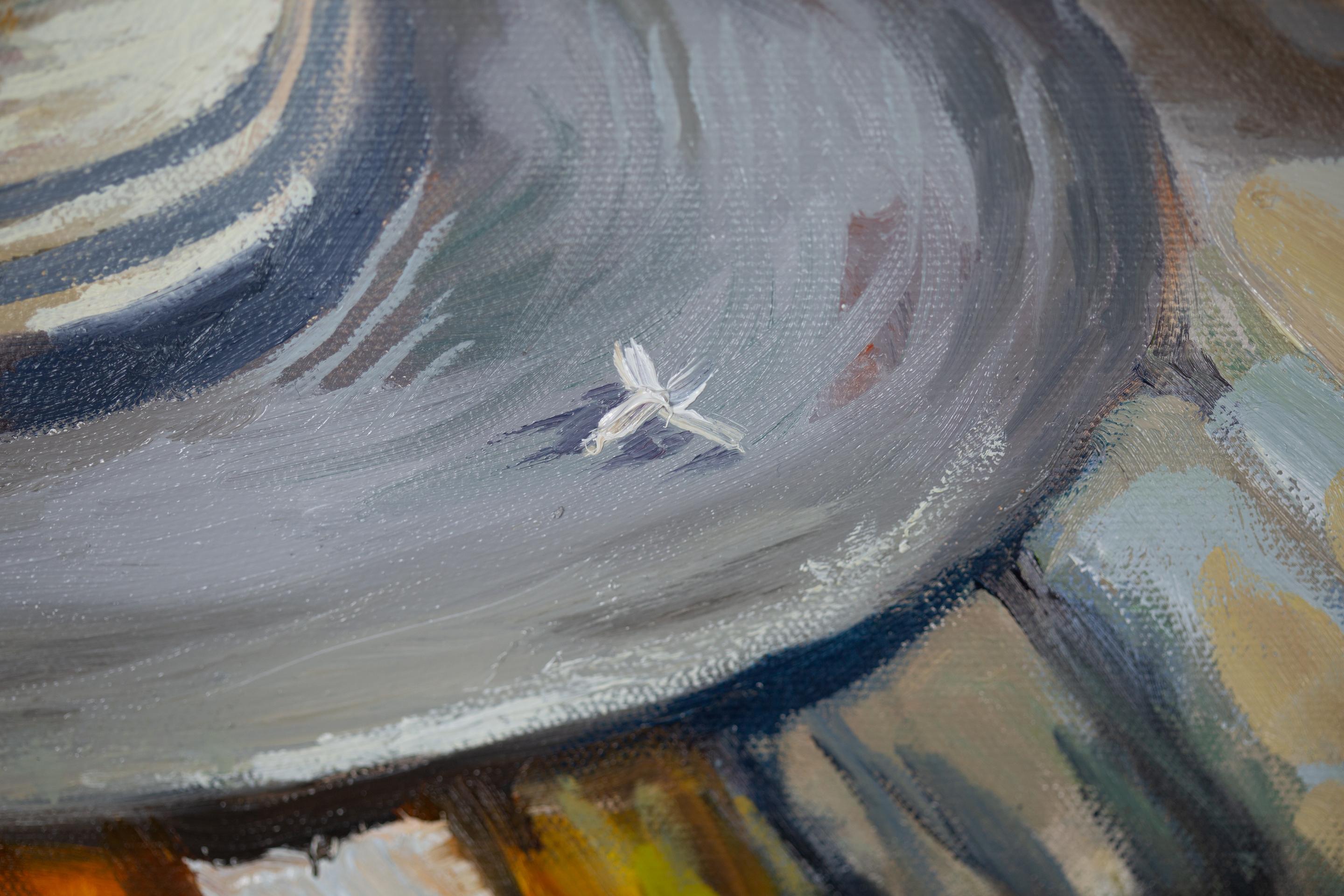 Memories Of Summer. Horizontal oil painting, still life, flowers, shell, hat For Sale 3