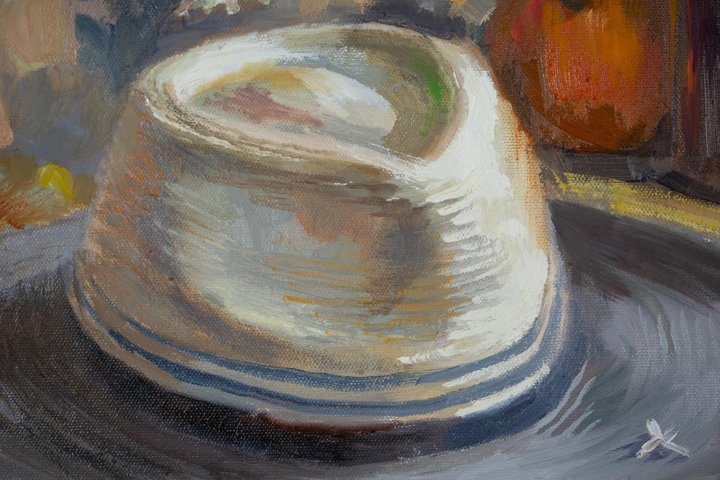 Memories Of Summer. Horizontal oil painting, still life, flowers, shell, hat For Sale 4