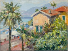 Morning in Ventimiglia. Oil landscape Painting, Impressionism, Italy, sea