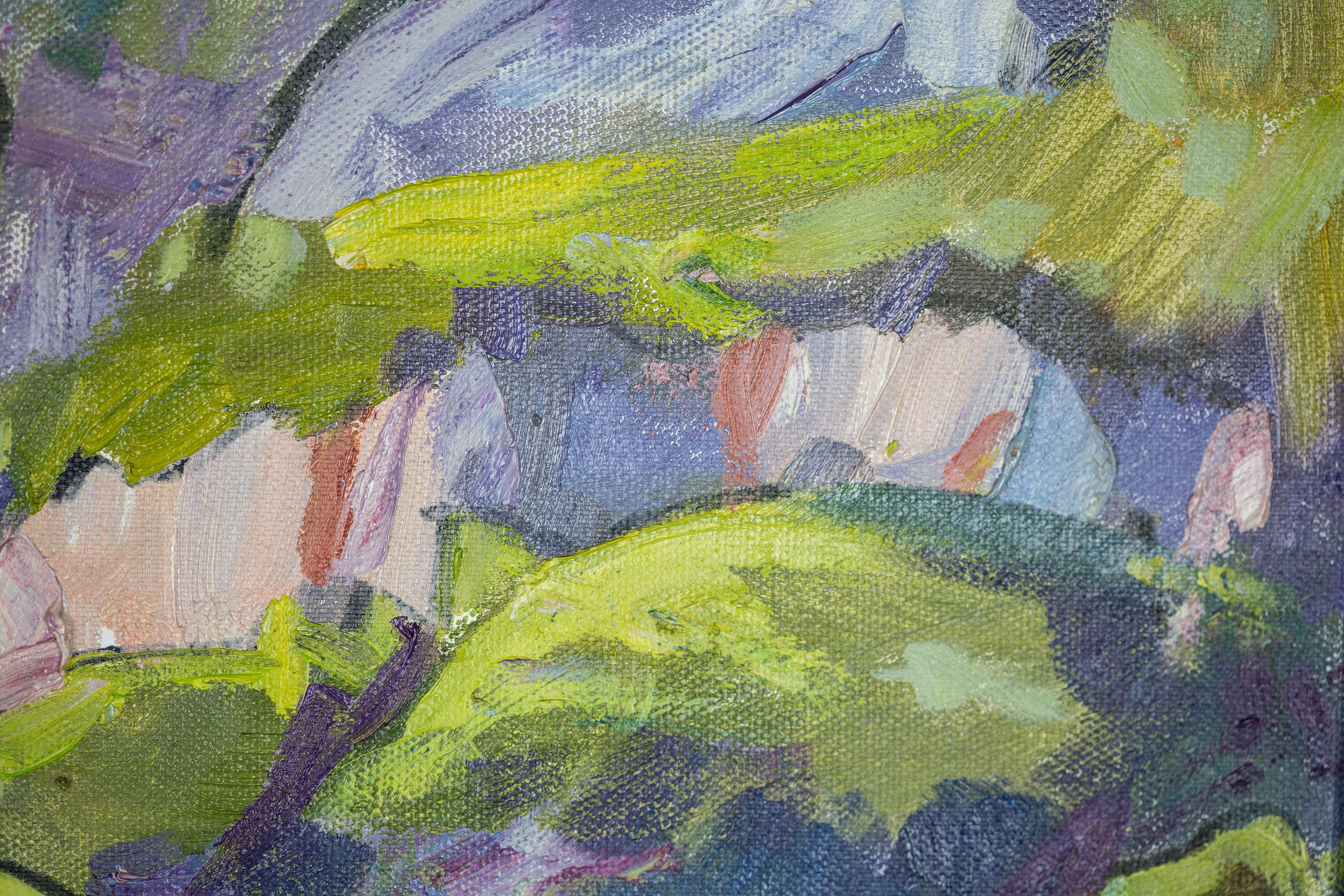 Village de montagne.  horizontal, impressionnisme, paysage, montagnes, village en vente 11
