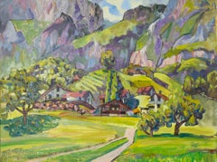 Mountain Village.  horizontal, impressionism, landscape, mountains, village