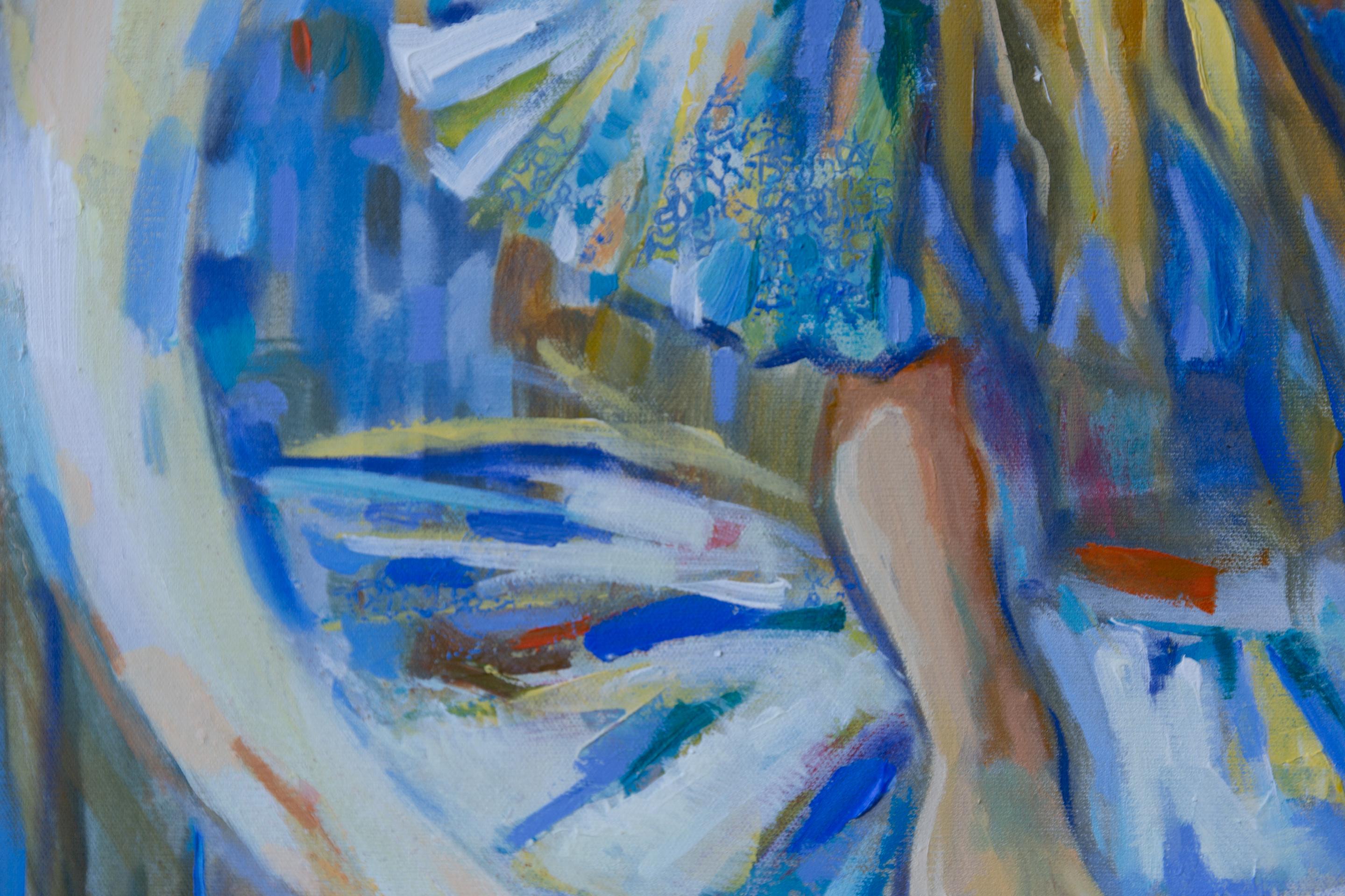 Musica d'amore. Pittura acrilica, grande formato, semi-astratta orizzontale, ragazza. in vendita 7