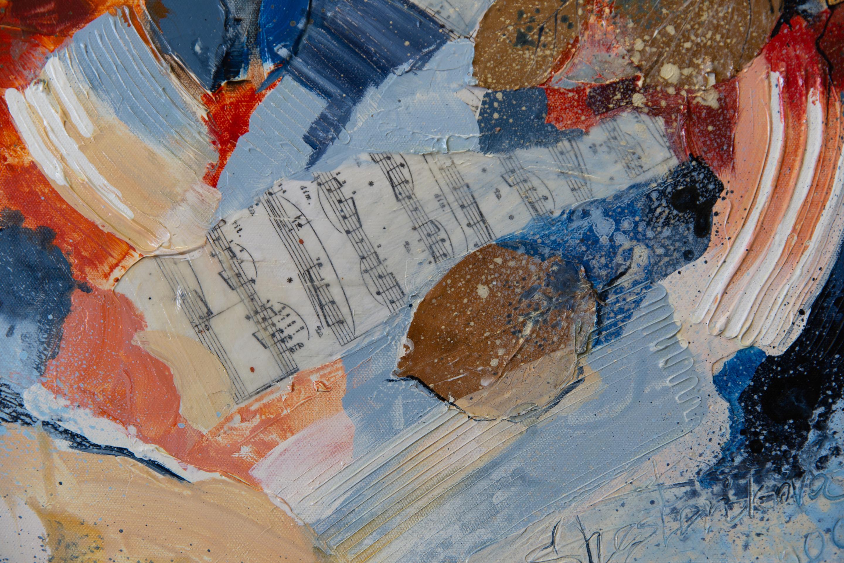 Abstract expressionism, music, notes, square, bright colors

