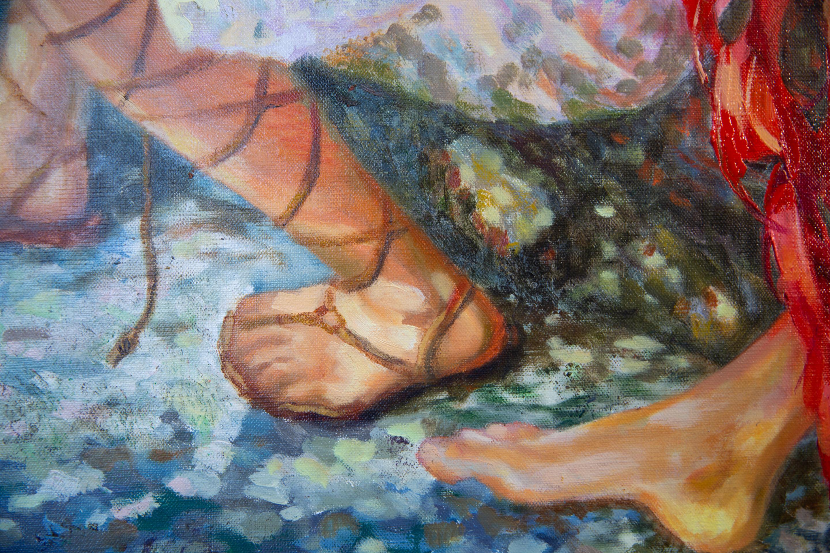 Devi tornare sulla Terra domani. Pittura ad olio, grande formato, figurativa, angeli in vendita 5