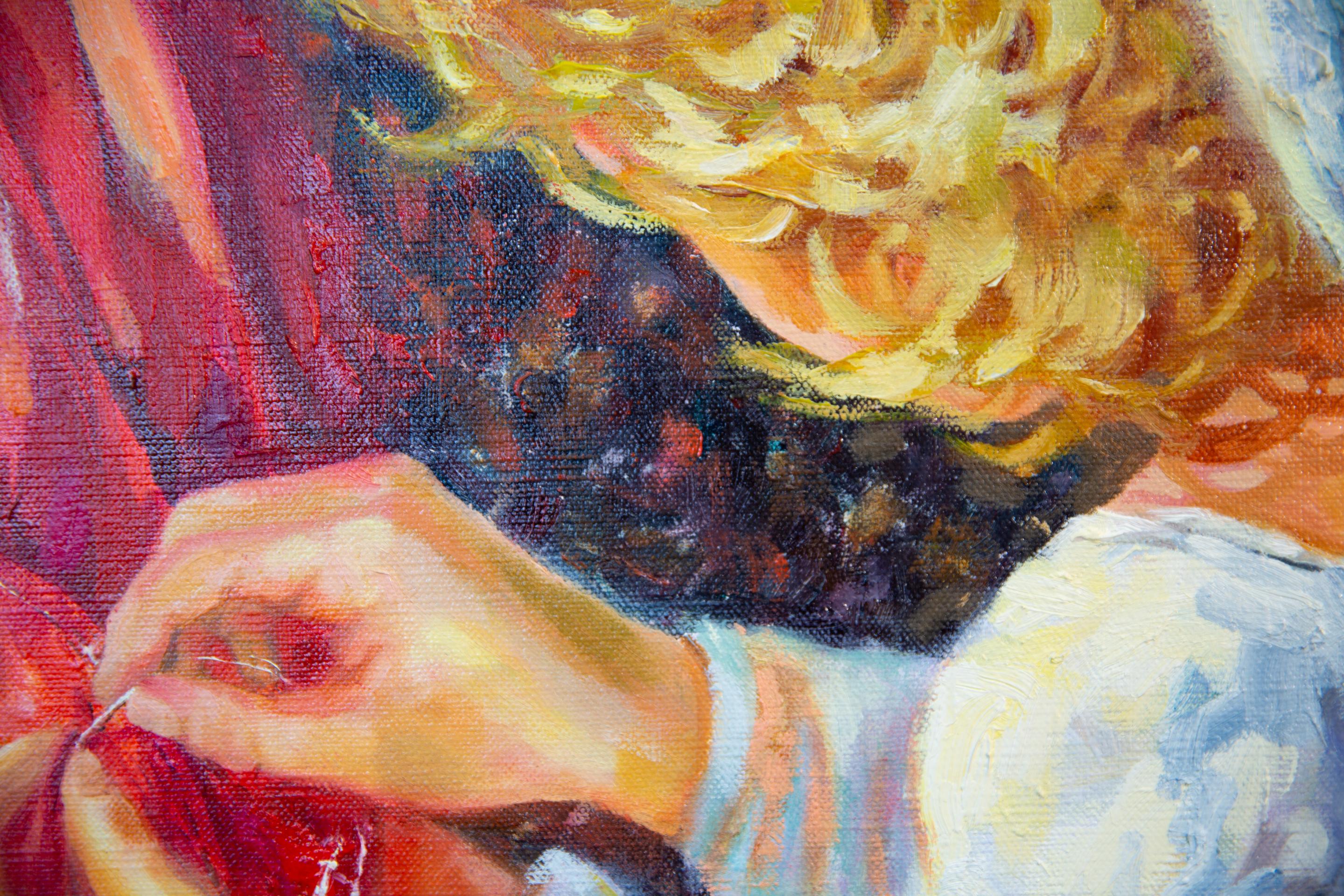 Devi tornare sulla Terra domani. Pittura ad olio, grande formato, figurativa, angeli in vendita 9