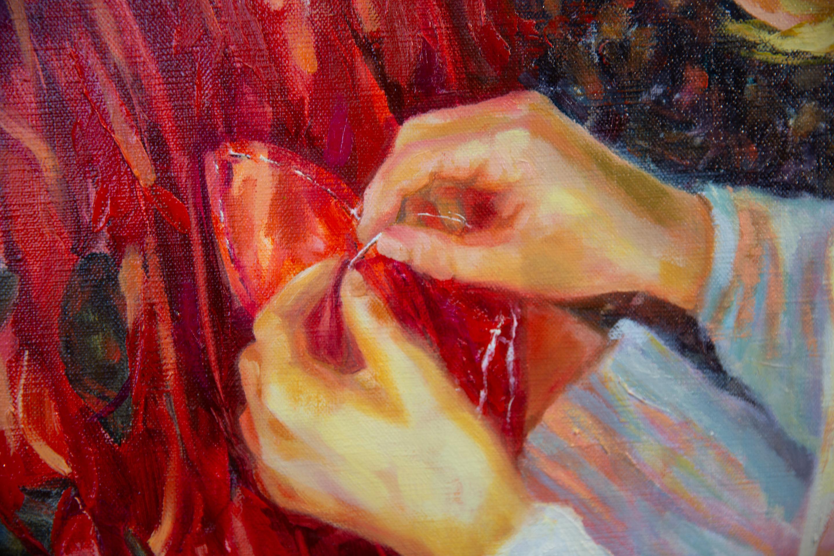 Devi tornare sulla Terra domani. Pittura ad olio, grande formato, figurativa, angeli in vendita 1