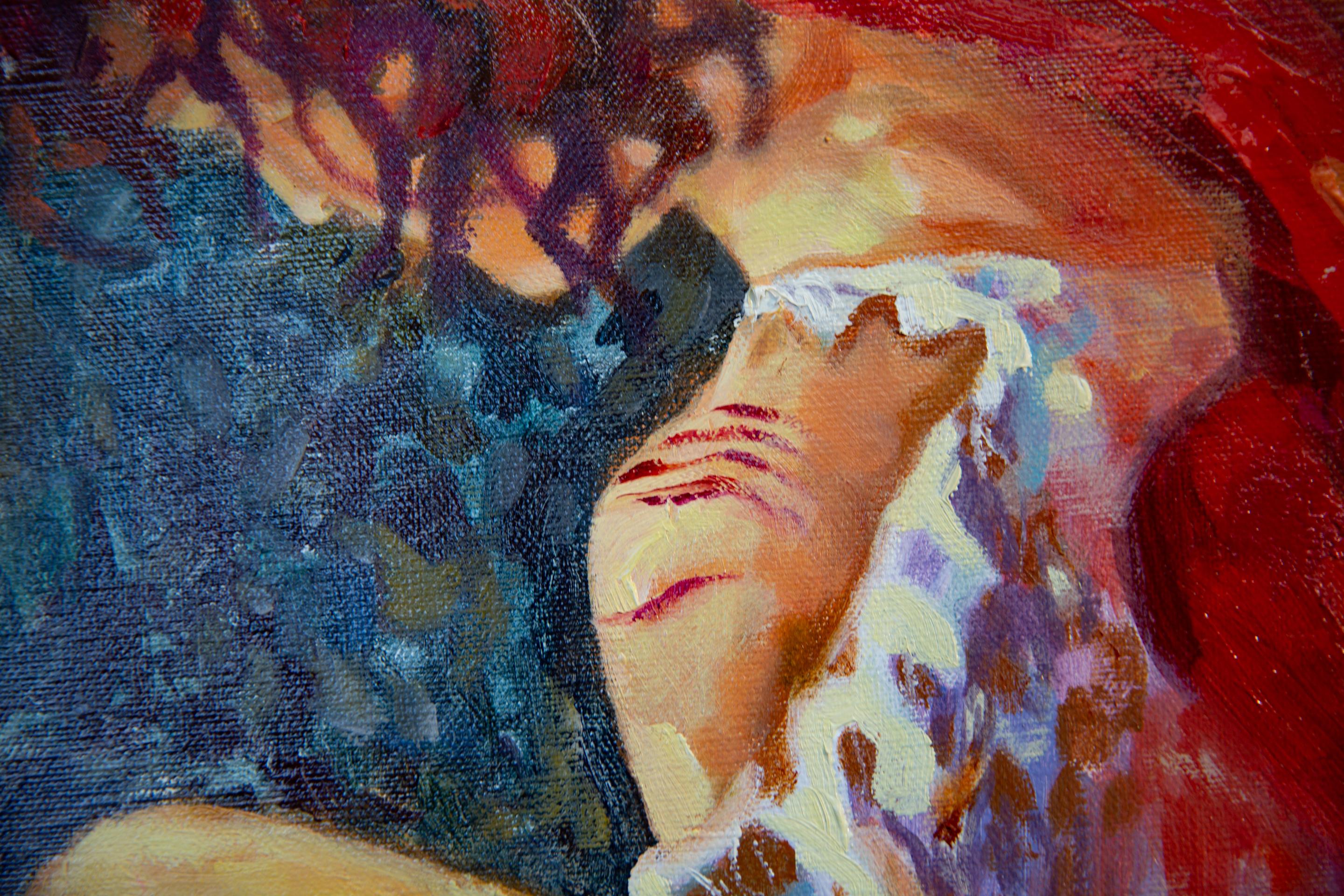 Devi tornare sulla Terra domani. Pittura ad olio, grande formato, figurativa, angeli in vendita 2