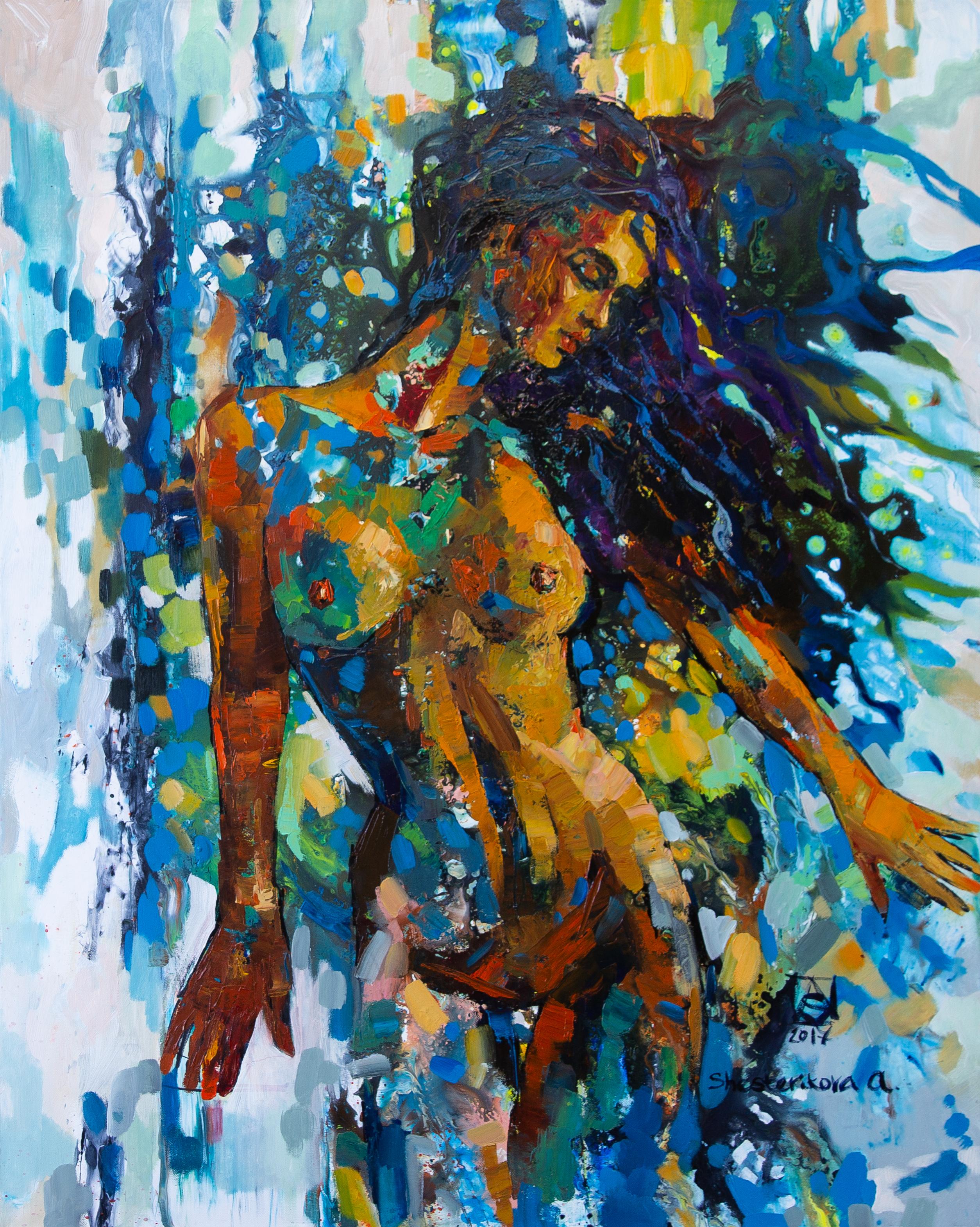 Nude Painting Anna Shesterikova - Nus. Vertical, figuratif, femme, semi-abstraite, vibrante